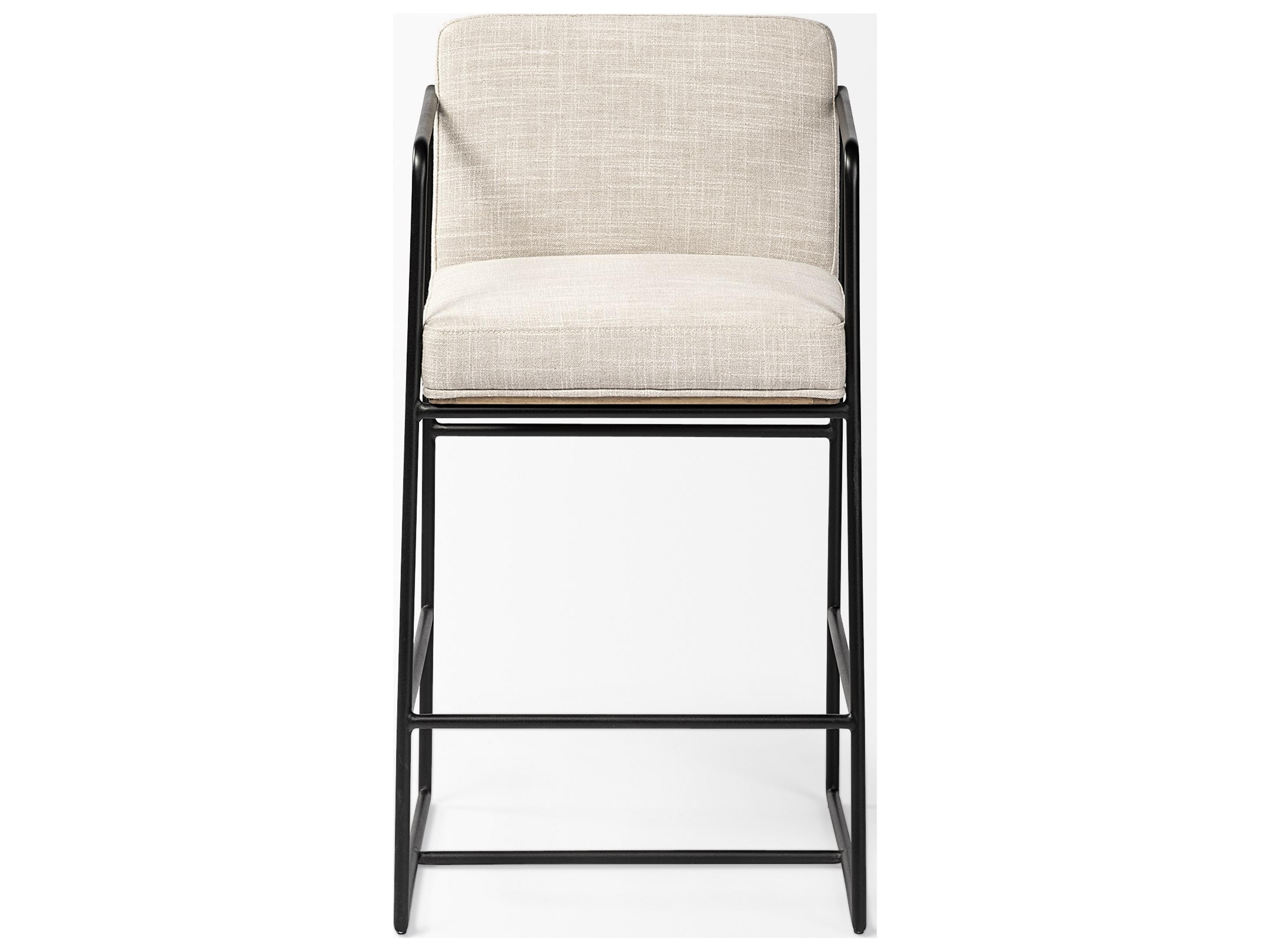 Mercana Stamford 36" Total Height Light Beige Upholstered Seat w/ Wood Back, Metal Frame Counter Stool