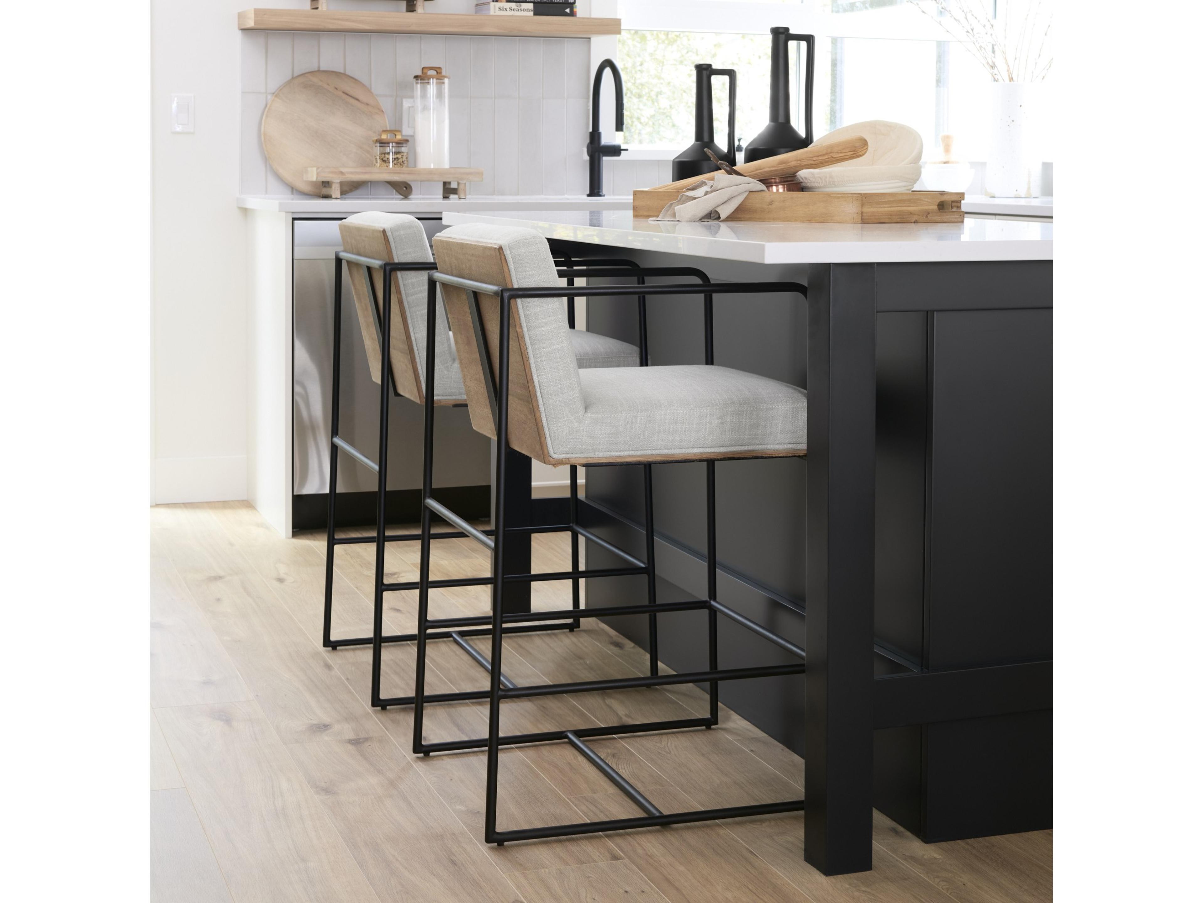 Mercana Stamford 36.5" Light Beige Upholstered Seat w/ Wood Back, Metal Frame Counter Stool