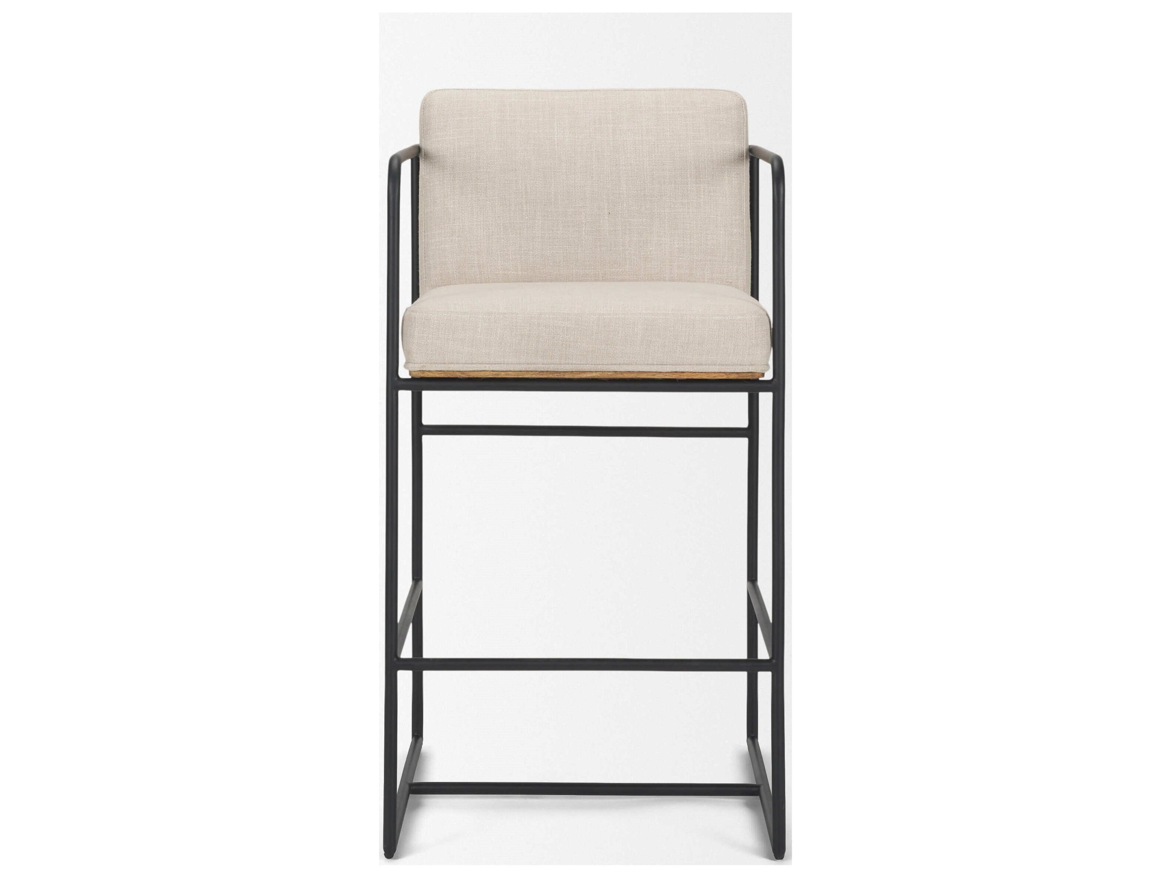Mercana Stamford 36.5" Light Beige Upholstered Seat w/ Wood Back, Metal Frame Counter Stool