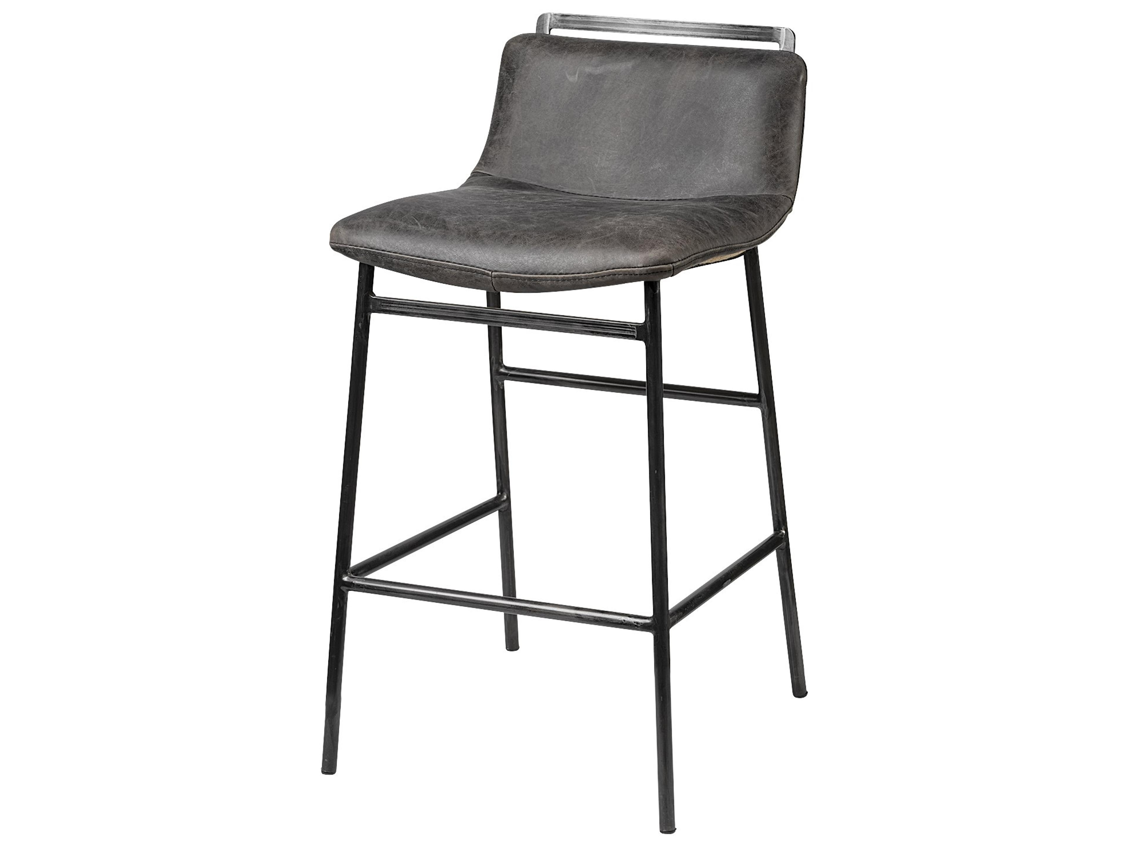 Kavalan 33.5" Total Height Ebony Leather Seat Black Metal Frame Counter Stool