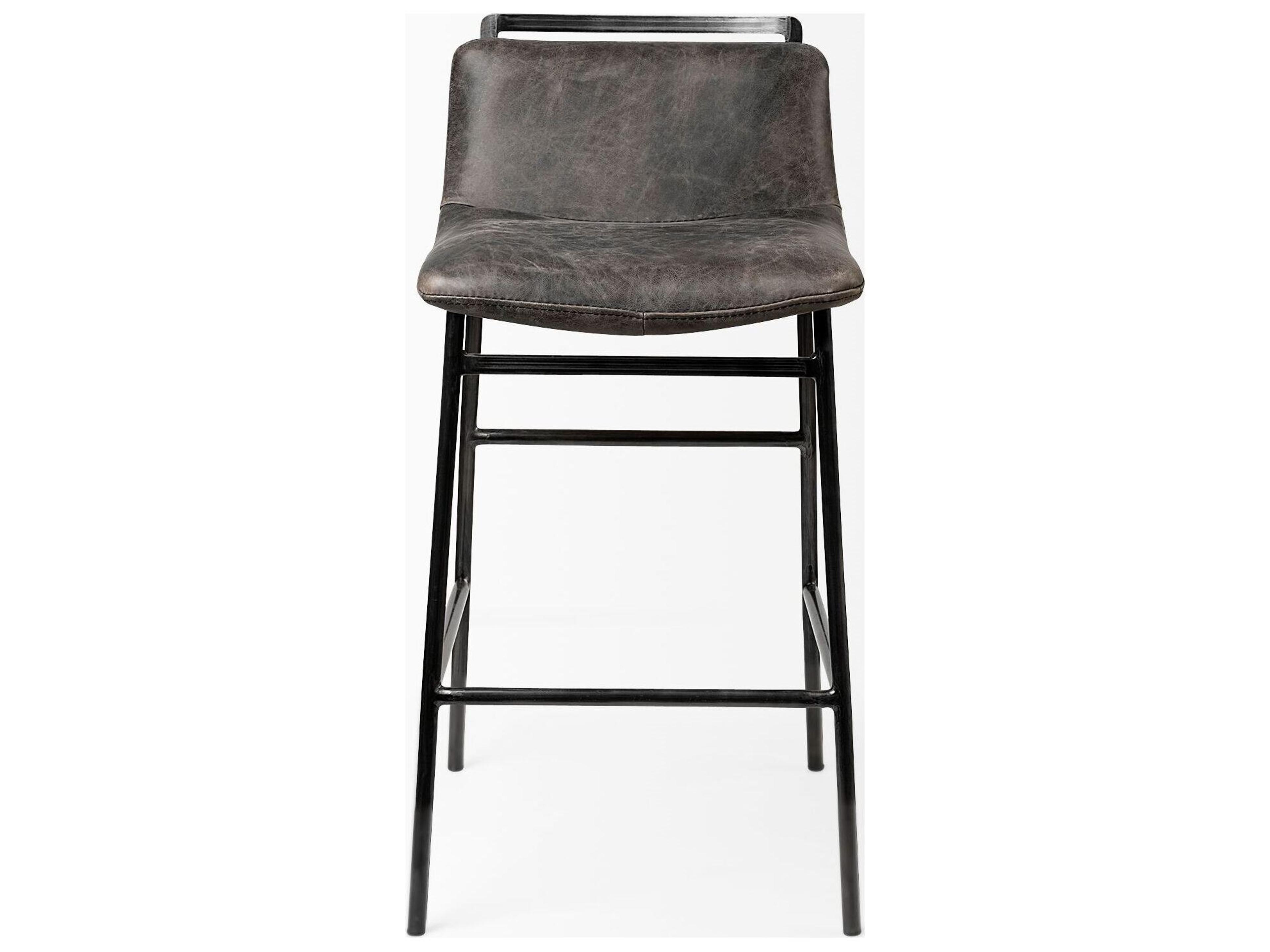 Mercana Kavalan 33.5" Total Height Ebony Leather Seat Black Metal Frame Counter Stool