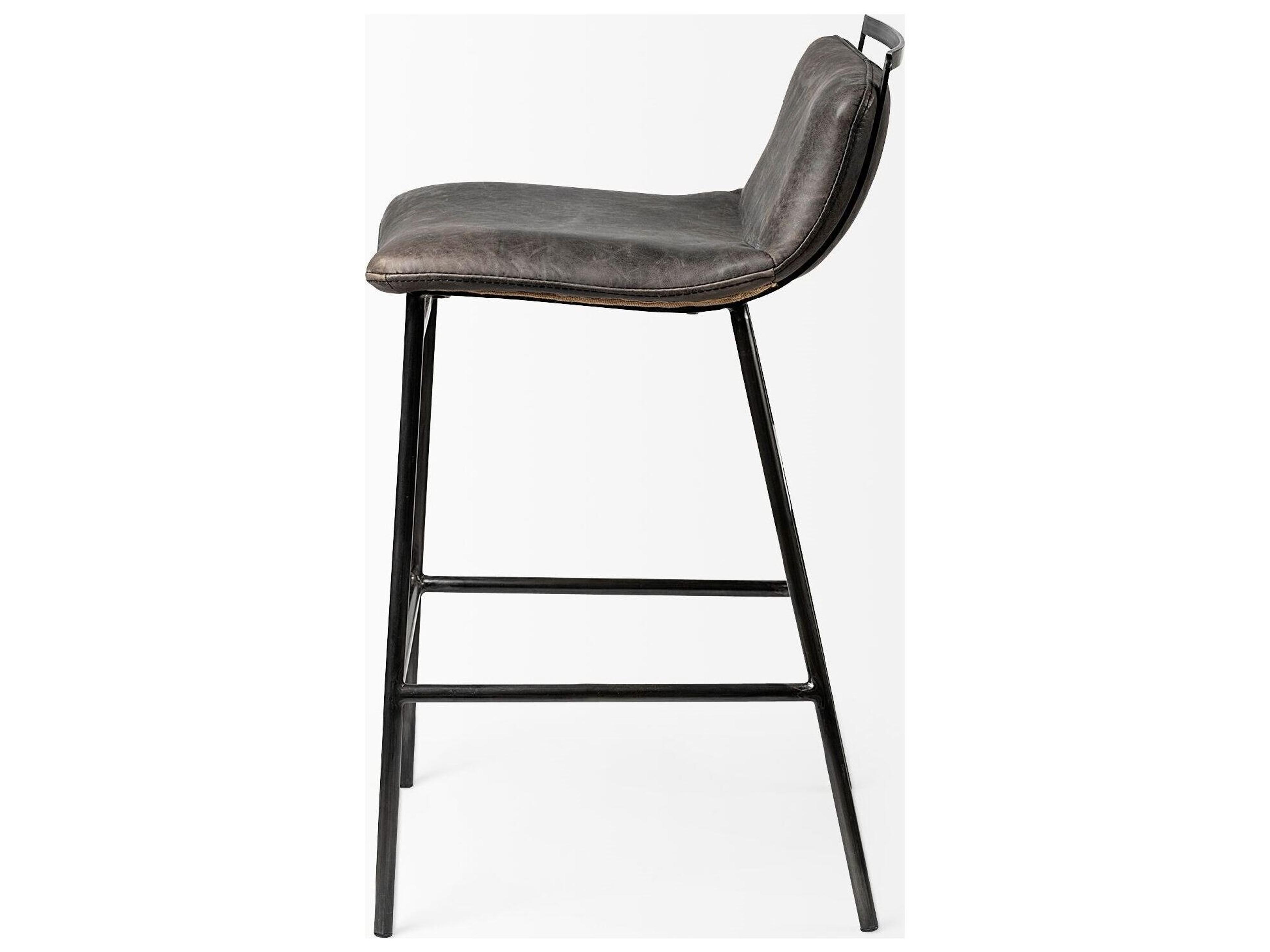 Mercana Kavalan 33.5" Total Height Ebony Leather Seat Black Metal Frame Counter Stool