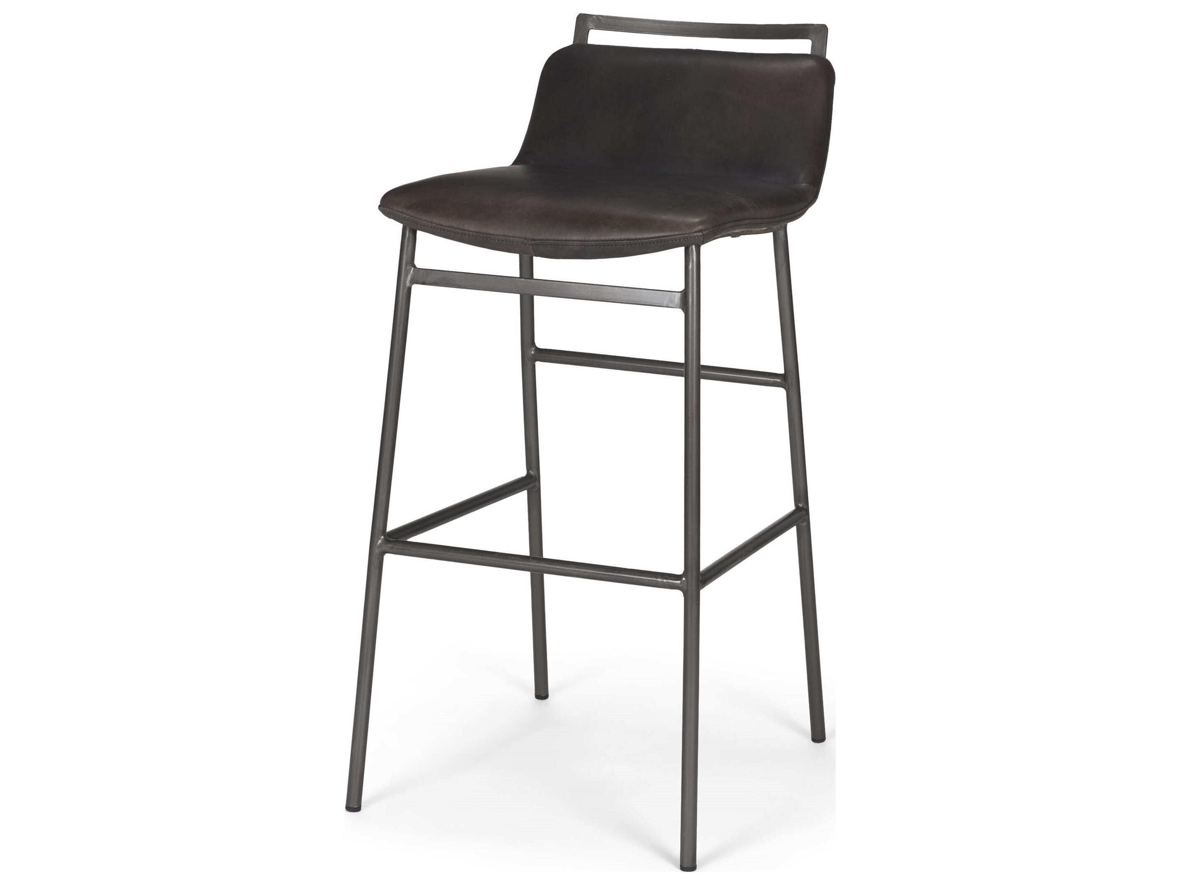 Kavalan 37.5" Total Height Ebony Leather Seat Black Metal Frame Bar Stool