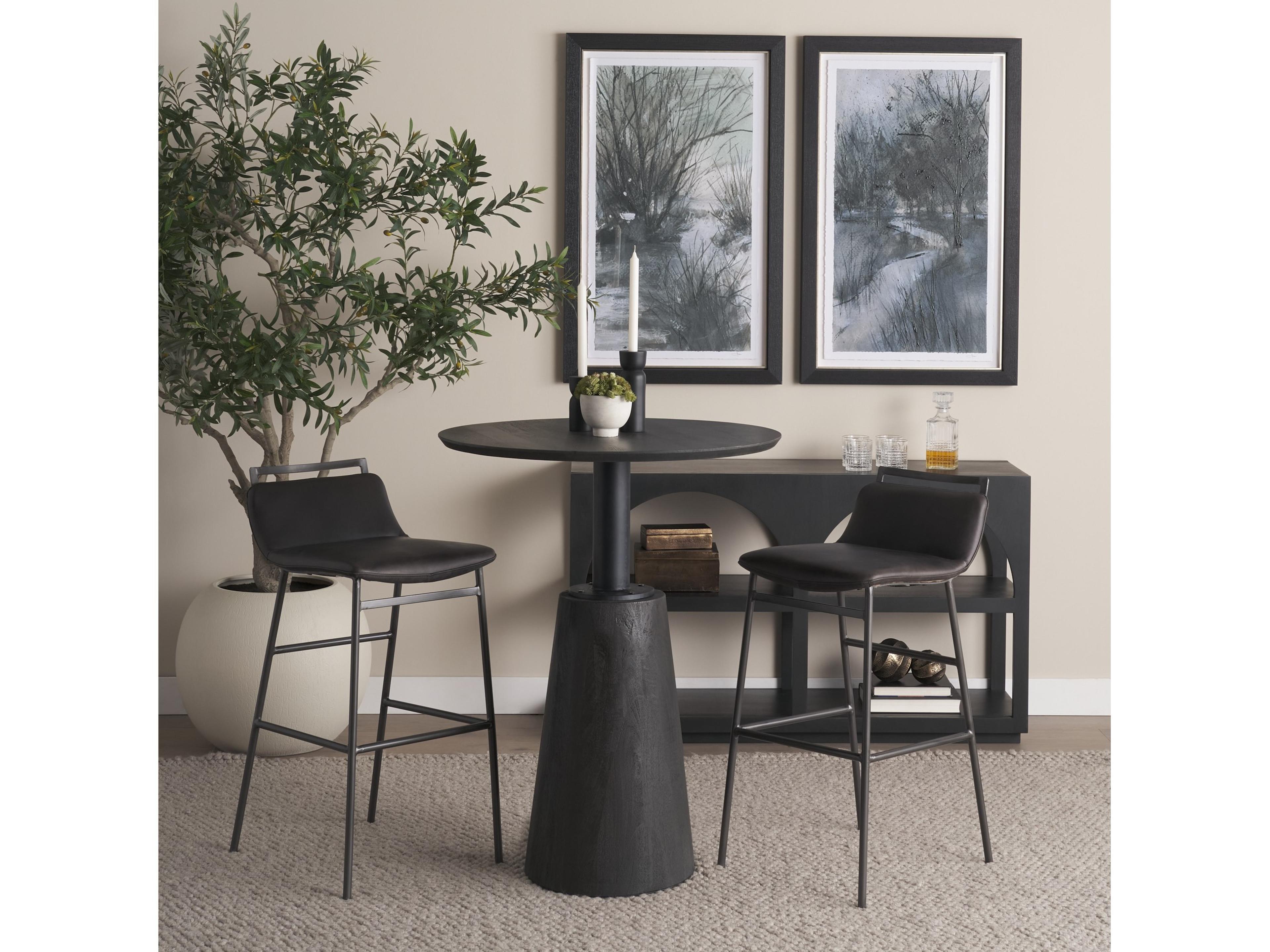 Mercana Kavalan 37.5" Total Height Ebony Leather Seat Black Metal Frame Bar Stool