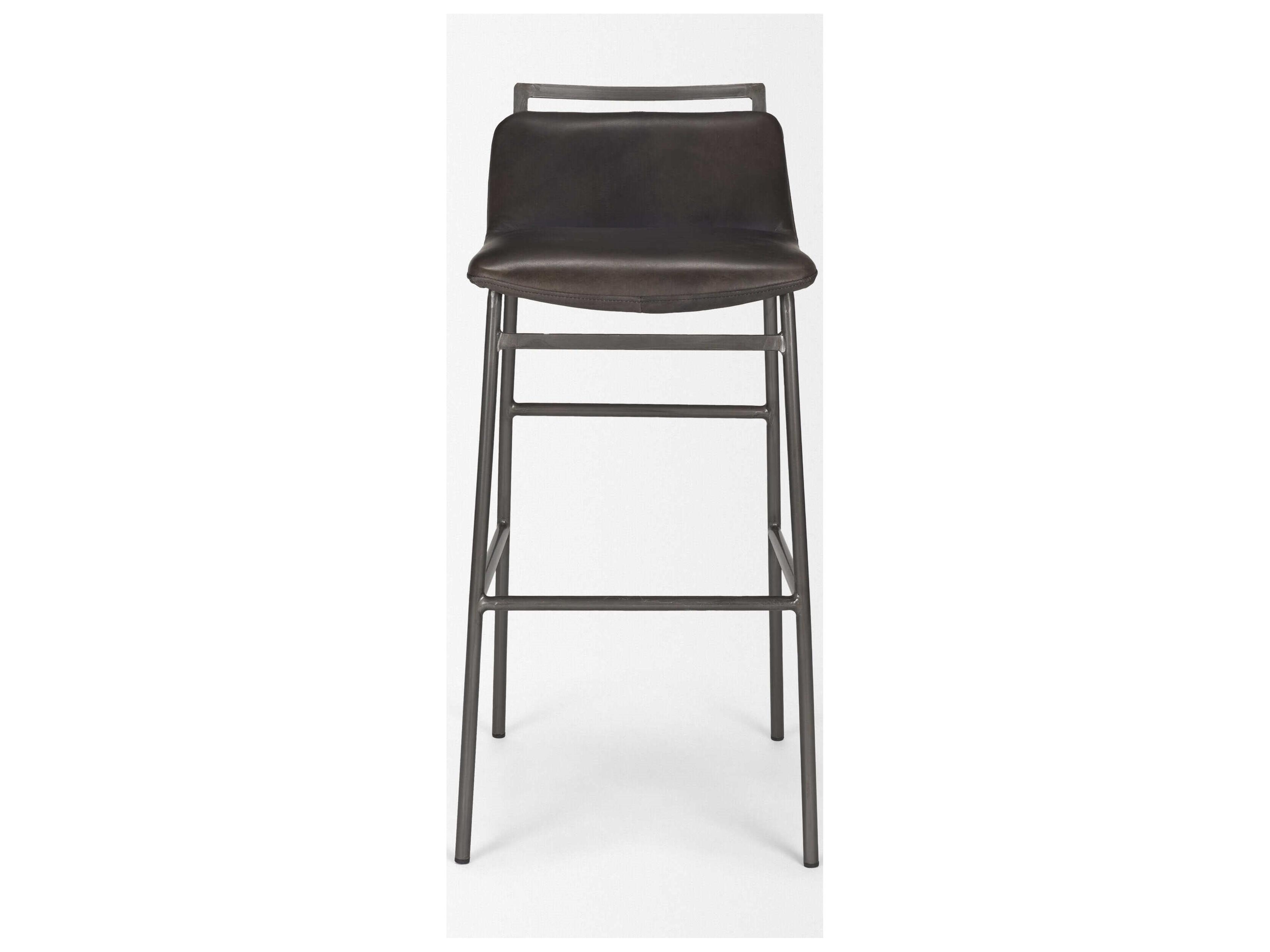 Mercana Kavalan 37.5" Total Height Ebony Leather Seat Black Metal Frame Bar Stool