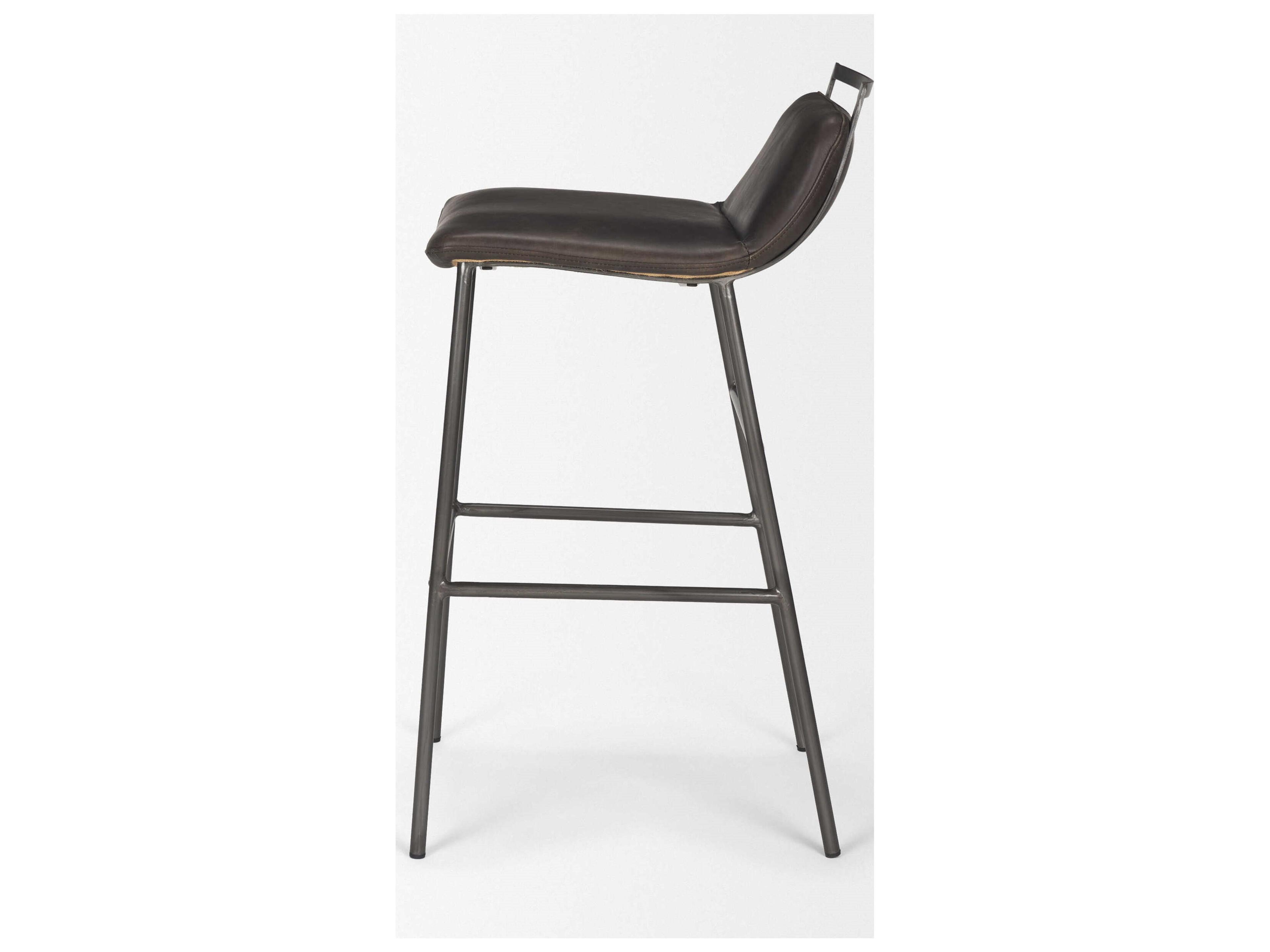 Mercana Kavalan 37.5" Total Height Ebony Leather Seat Black Metal Frame Bar Stool