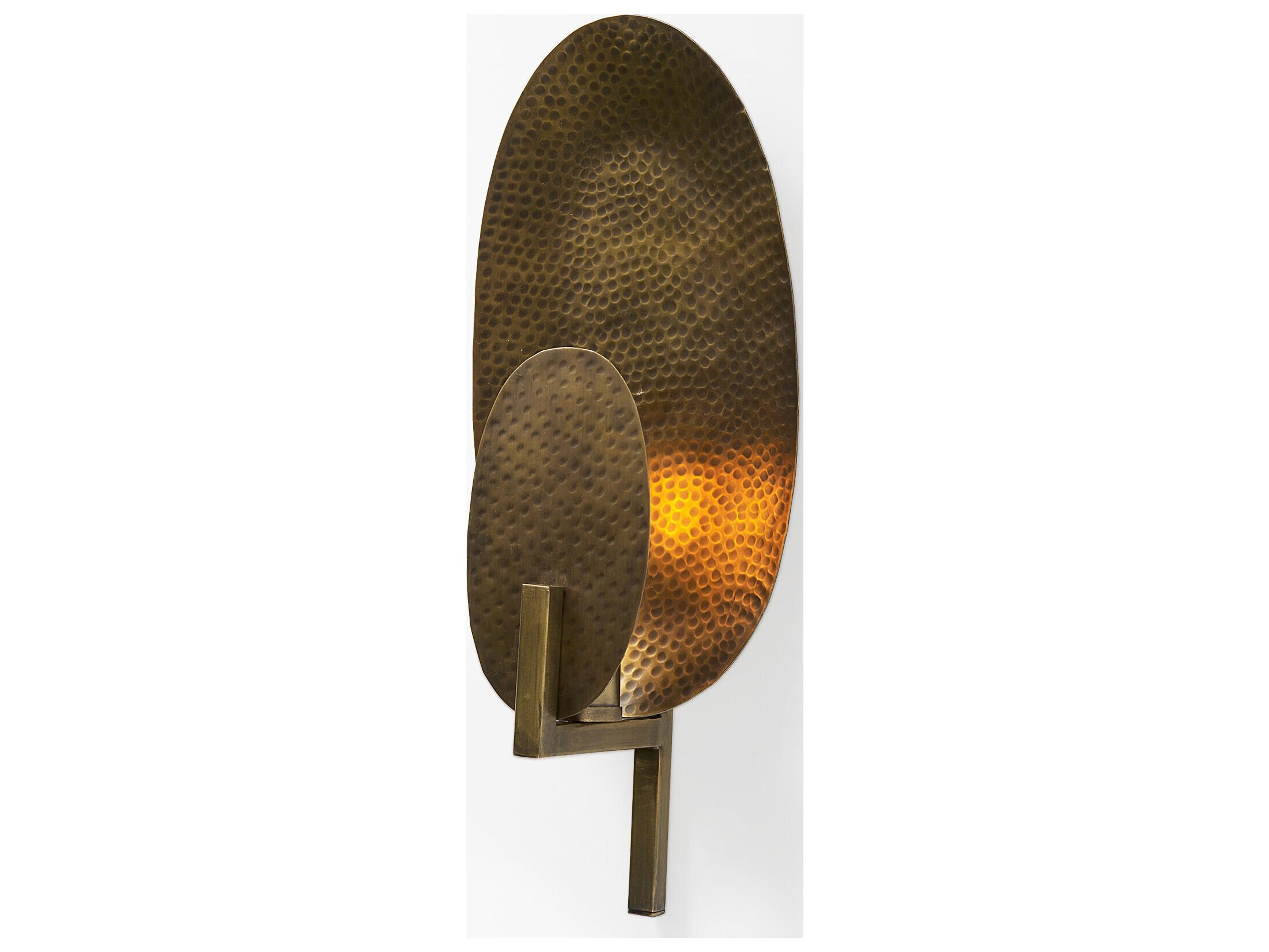 Mercana Clarence 7.0L x 5.3W x 17.0H Metal Hammered Gold Round Wall Sconce