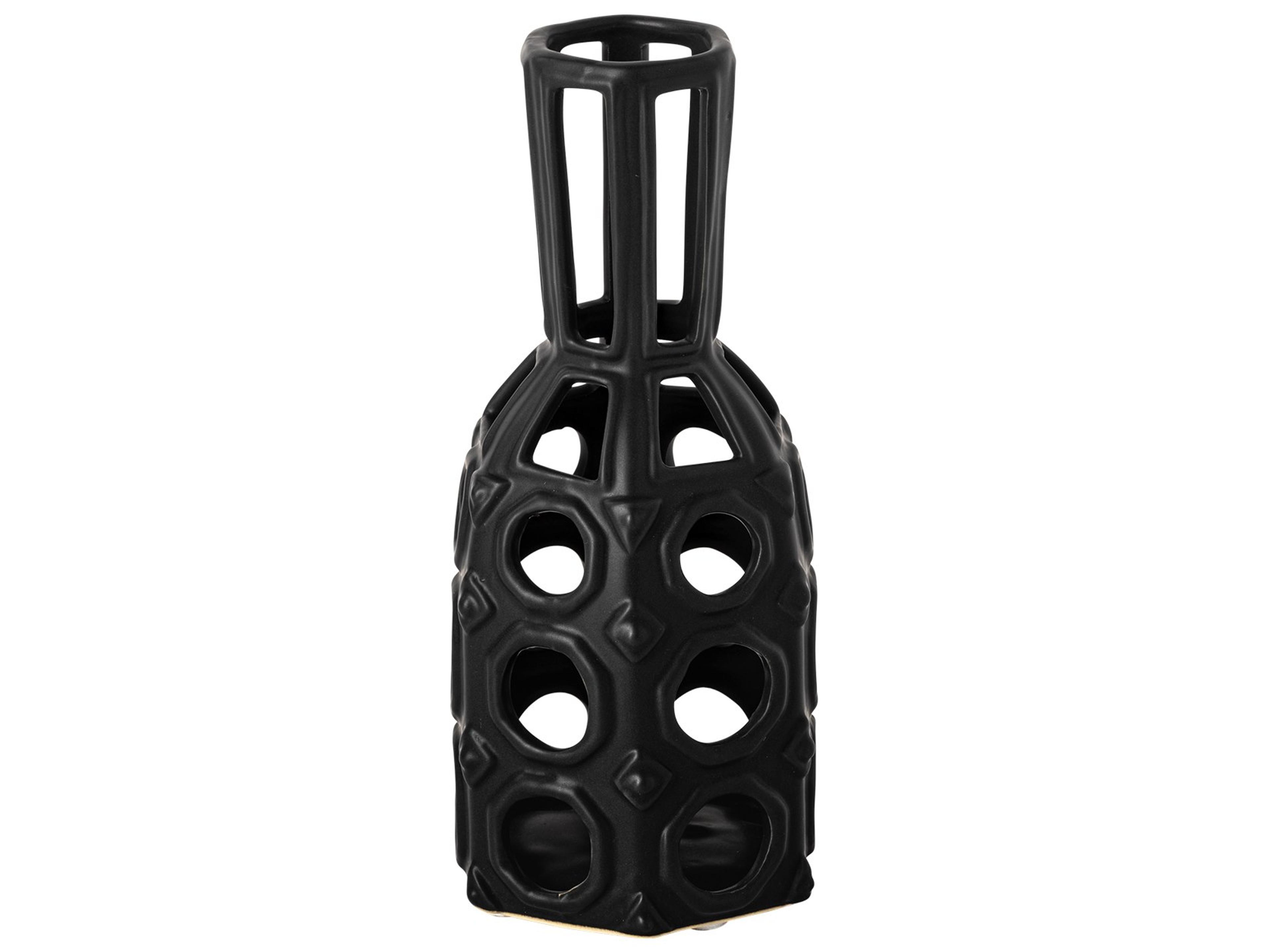 Brunel Small Black Drum-Shaped Ceramic Vase