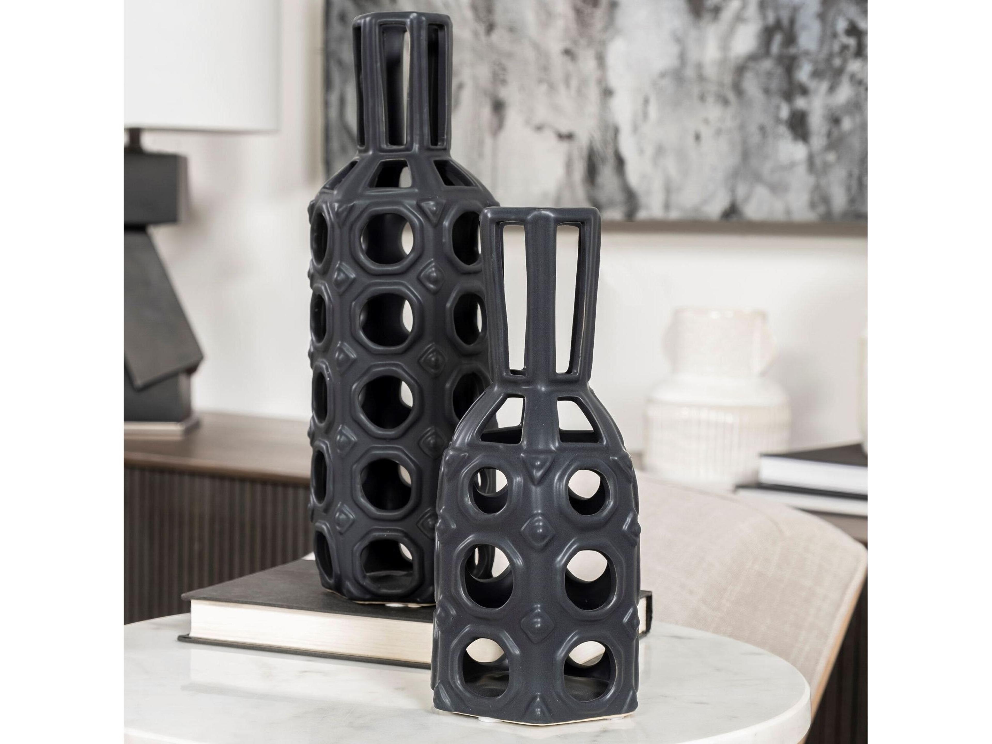 Mercana Brunel Small Black Drum-Shaped Ceramic Vase