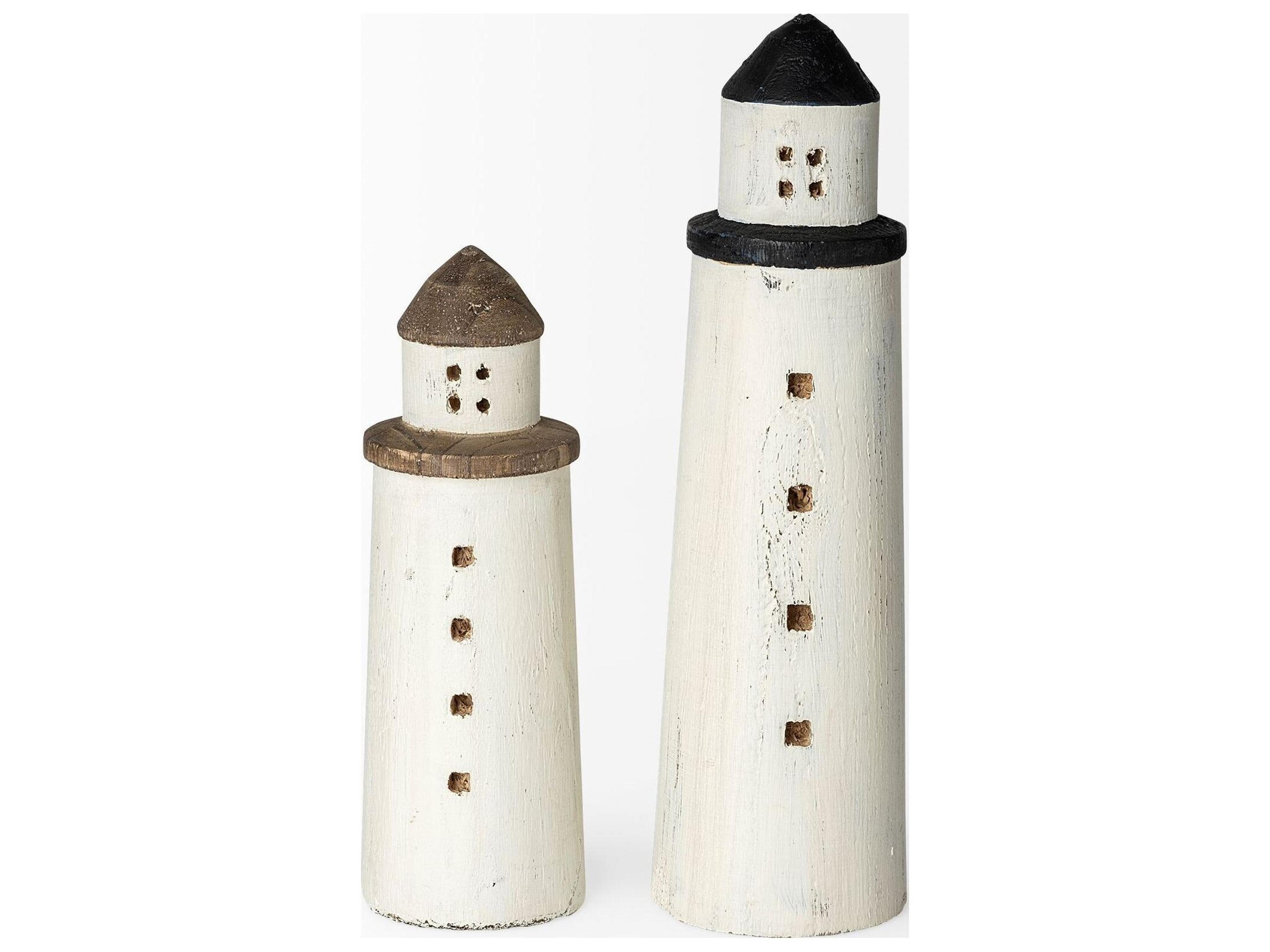Mercana Abner (Large) 4L x 4W White Wooden Coastal Lighthouse