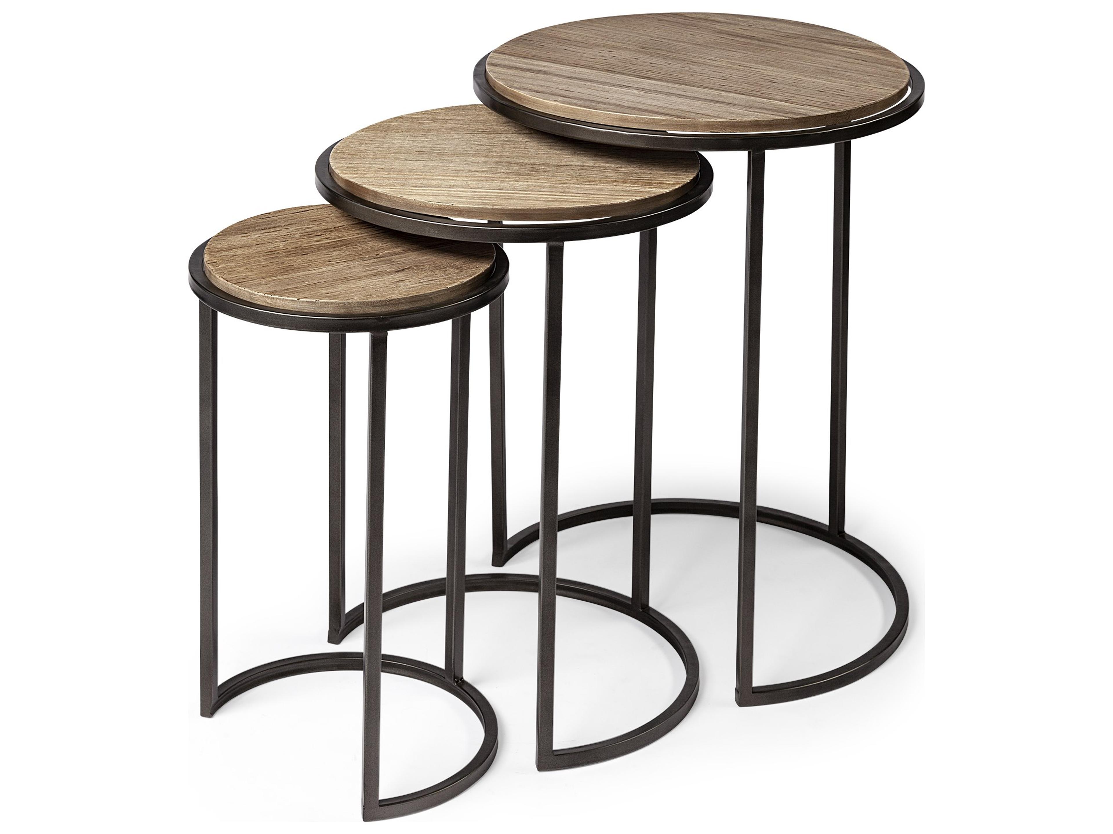 Glover (Set of 3) 20L x 20W Brown Wood Round Top W/Metal Nesting Accent Tables