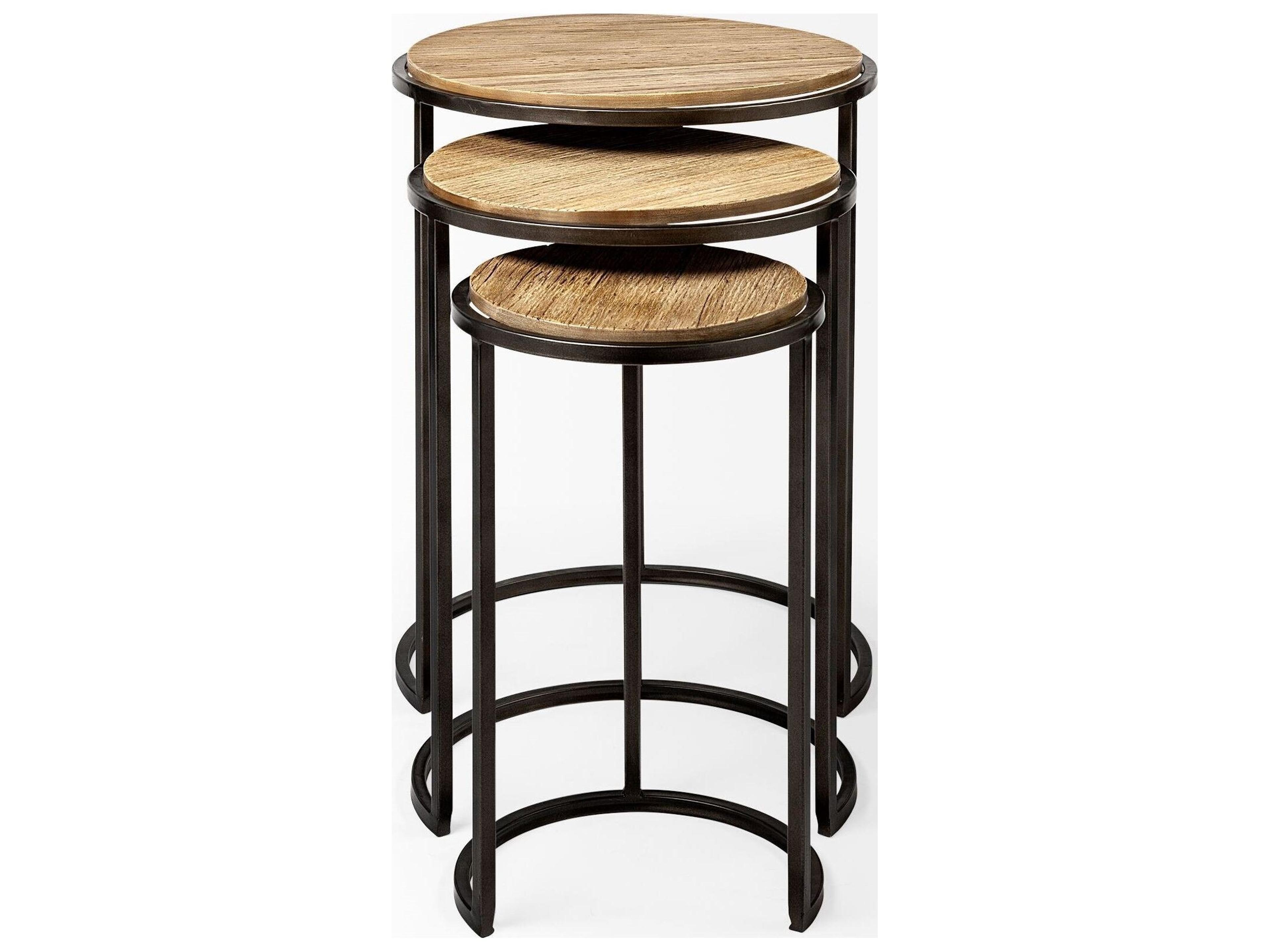 Mercana Glover (Set of 3) 20L x 20W Brown Wood Round Top W/Metal Nesting Accent Tables
