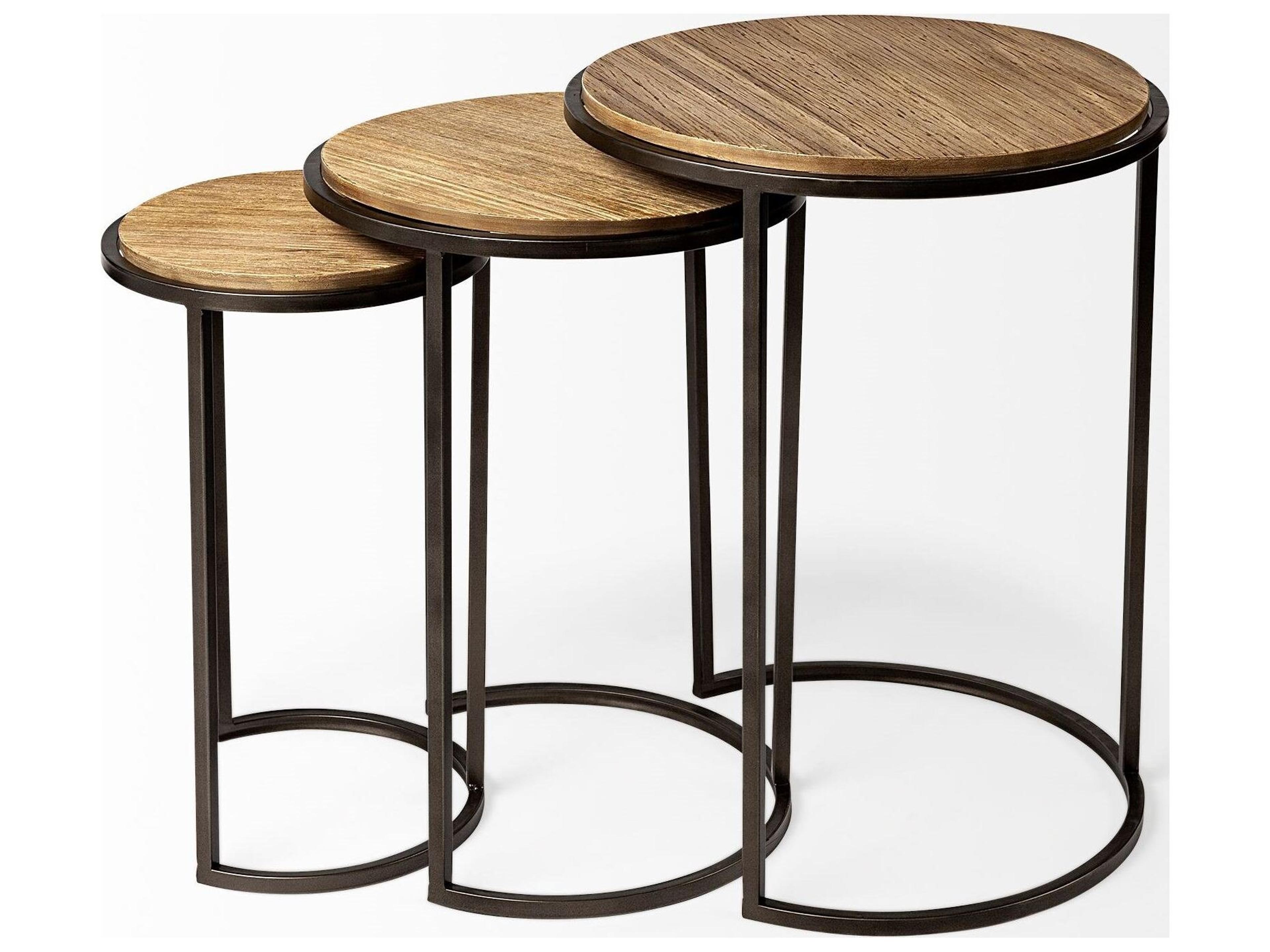 Mercana Glover (Set of 3) 20L x 20W Brown Wood Round Top W/Metal Nesting Accent Tables
