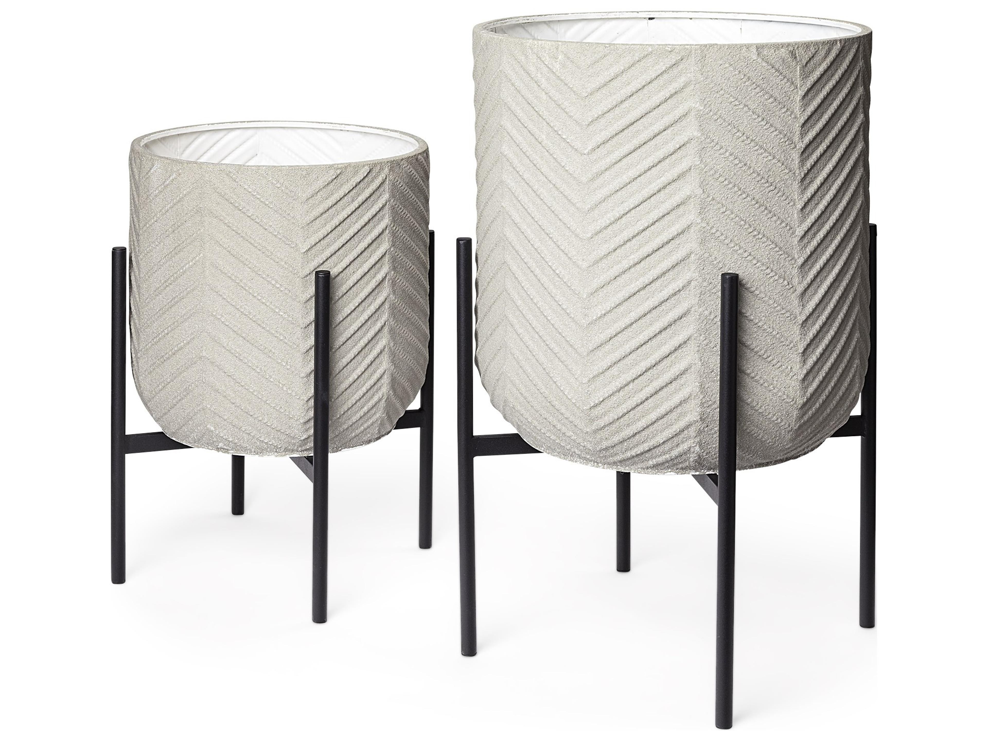 Mabel Set of Two 15.4 x 24.8 Eggshell Metal Top W/ Black Iron Base Plant Stands