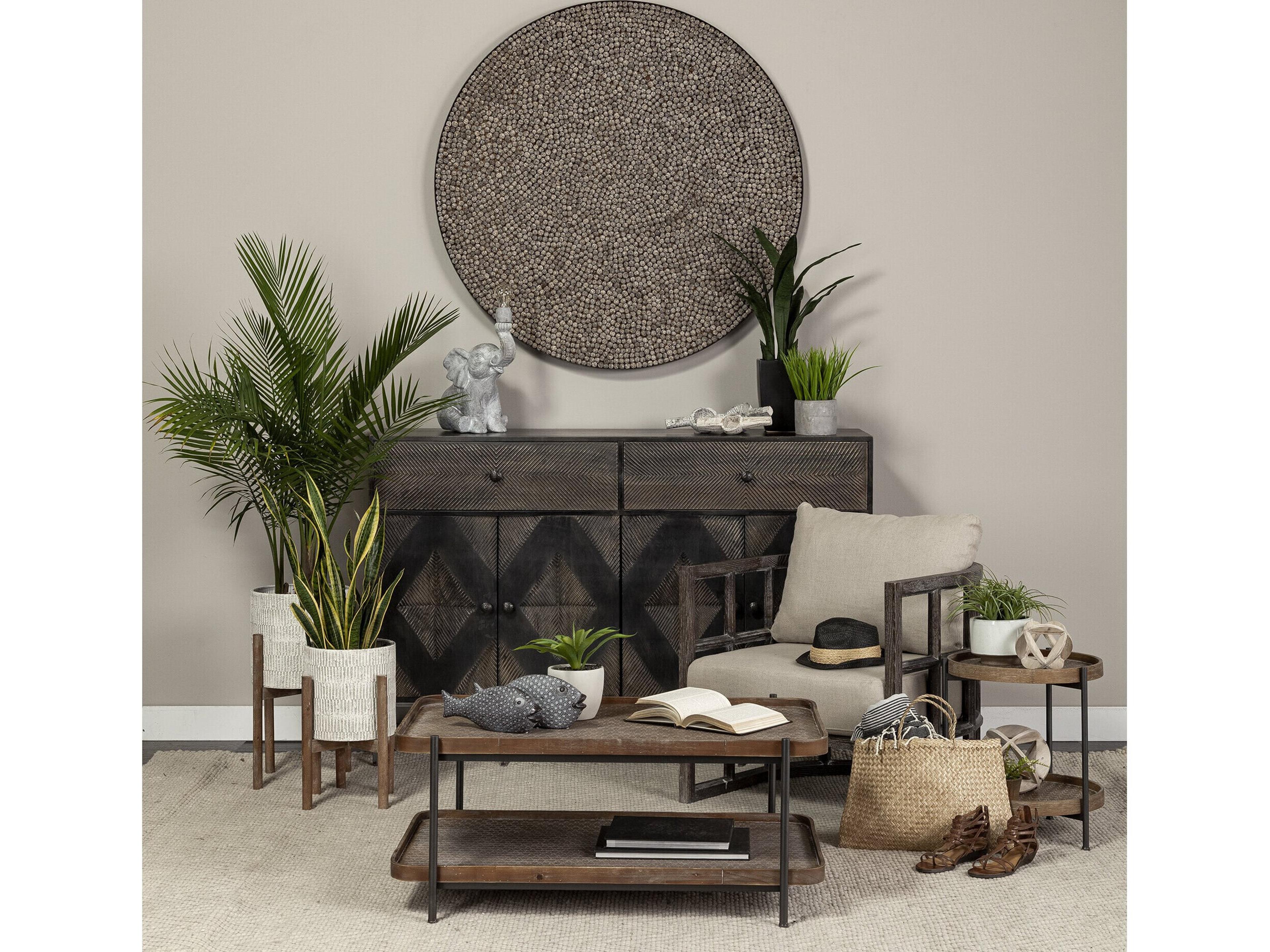 Mercana Groot Set of Two 11.8 x 23  Eggshell Ceramic Wooden Base Plant Stands