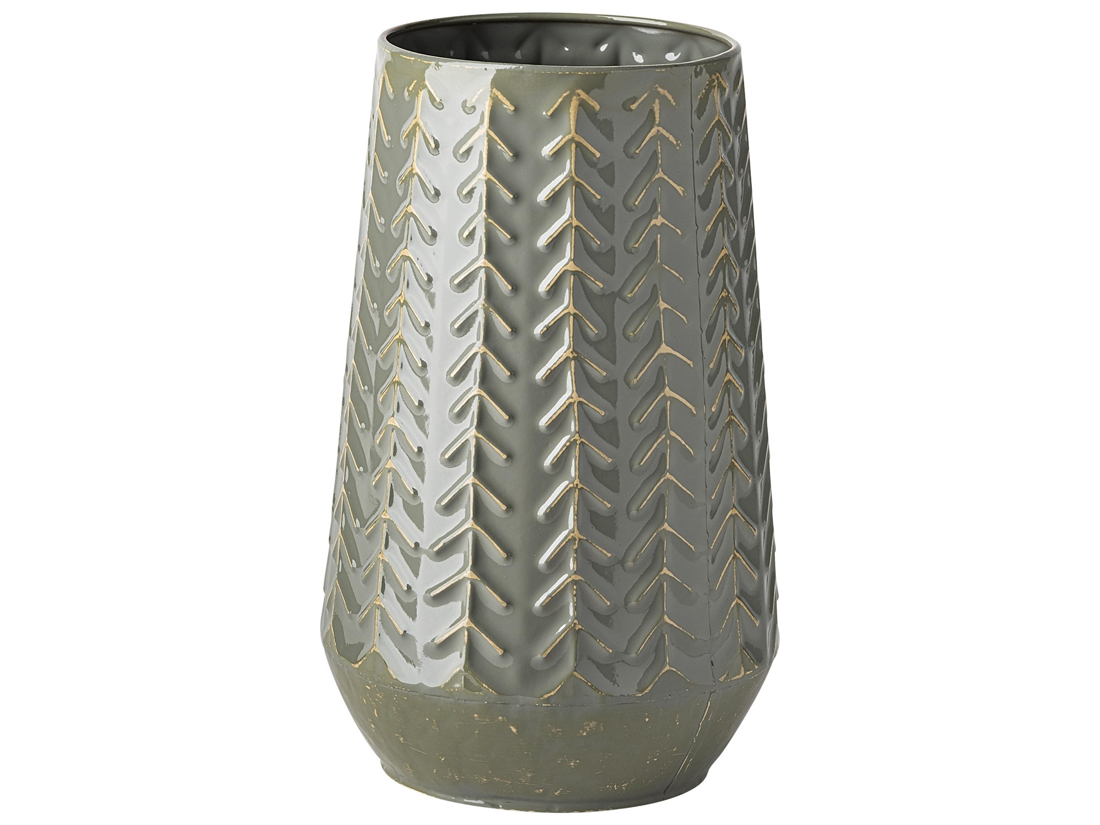 Gemma III Metal Glossy Green/Gray Chevron Vase