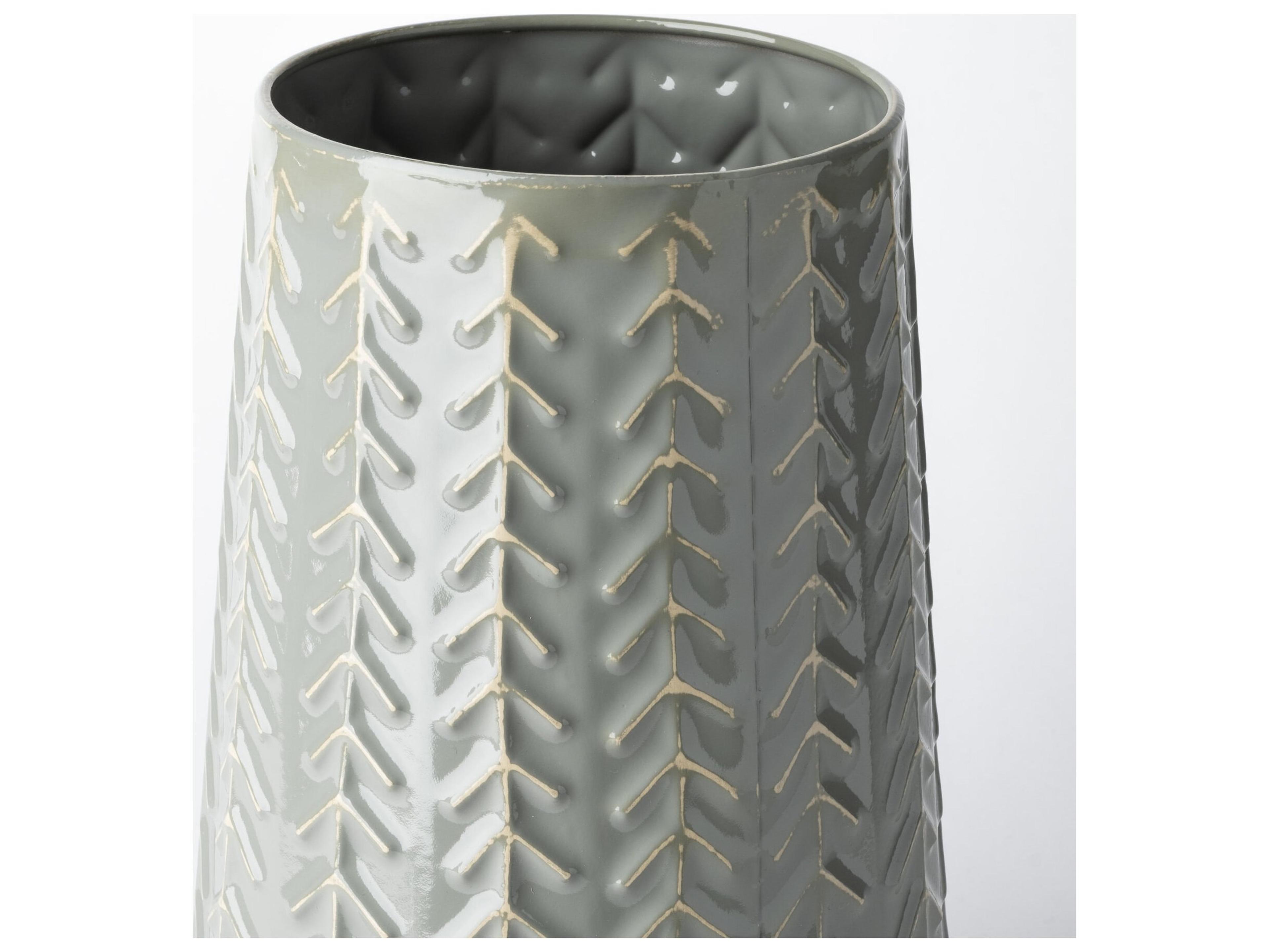 Mercana Gemma III Metal Glossy Green/Gray Chevron Vase