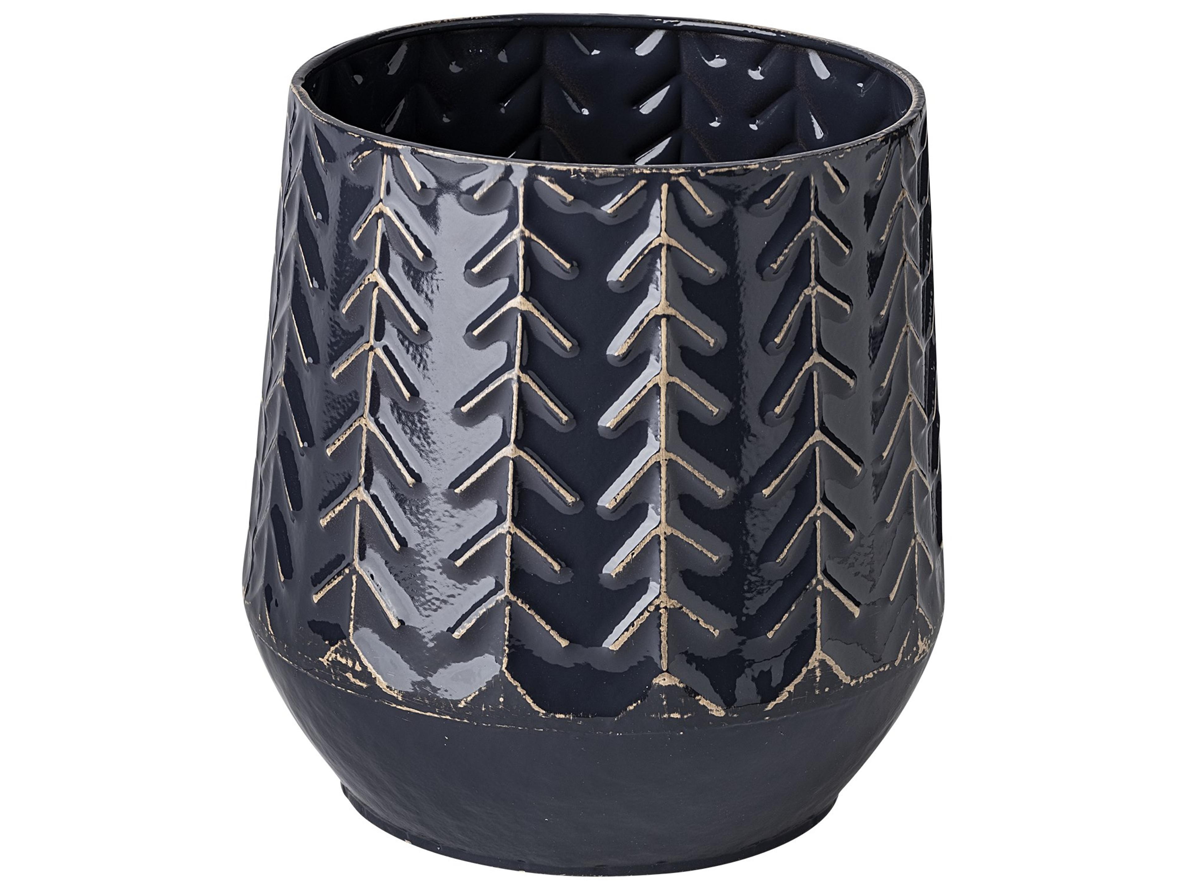 Gemma I Metal Glossy Dark Blue Chevron Vase