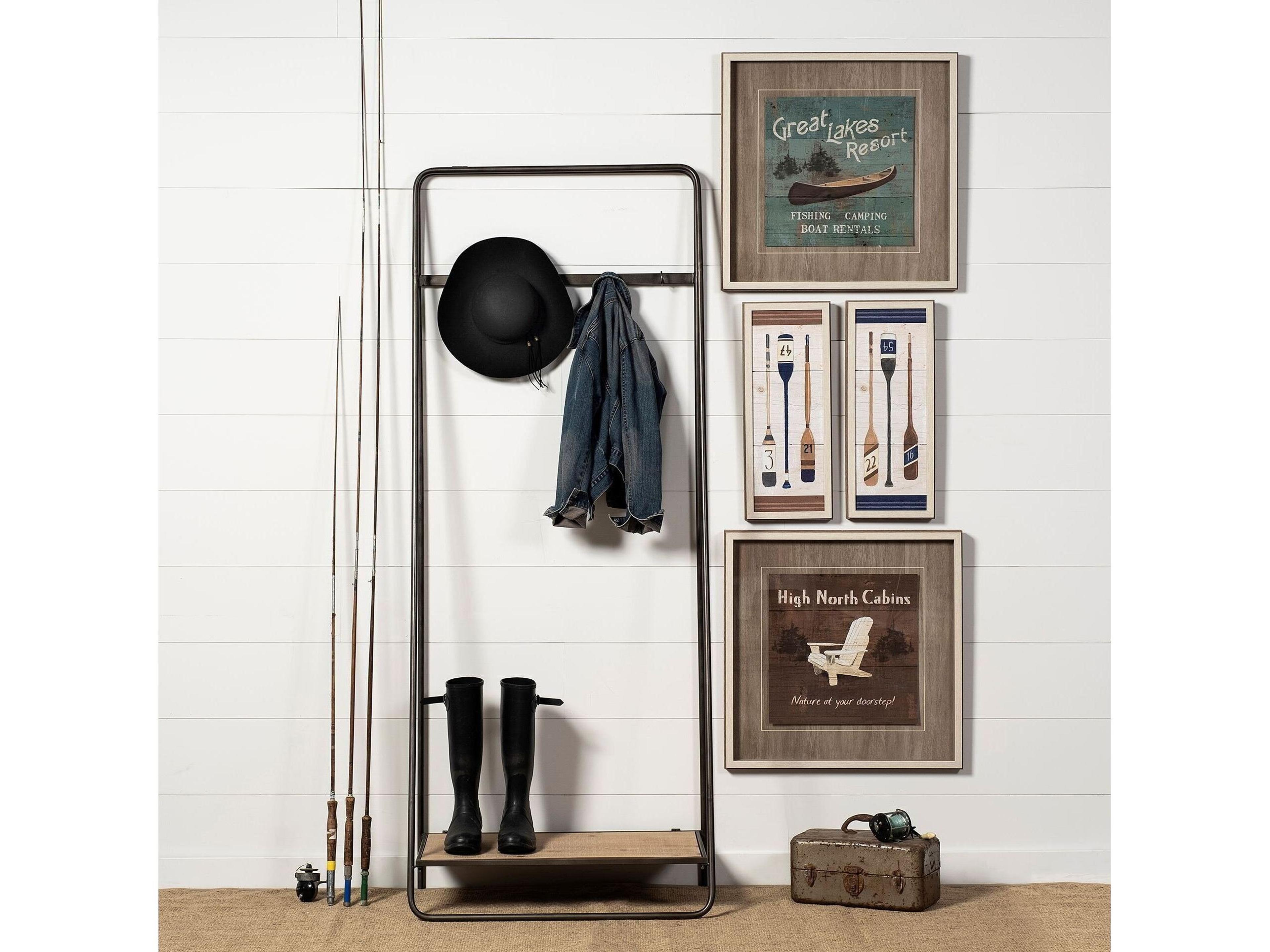 Mercana Carell 31L x 18W Black Metal And Wood Shelf Hall Tree