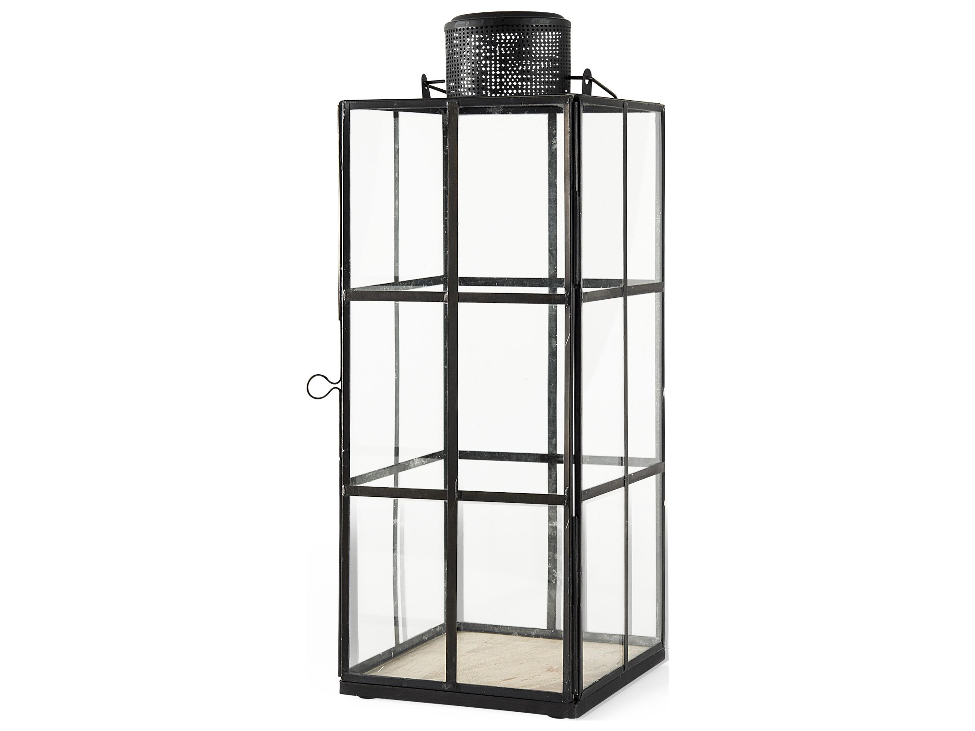 Gamfield 6.1L x 6.1W x 16.7H Large Black Metal and Glass Lantern