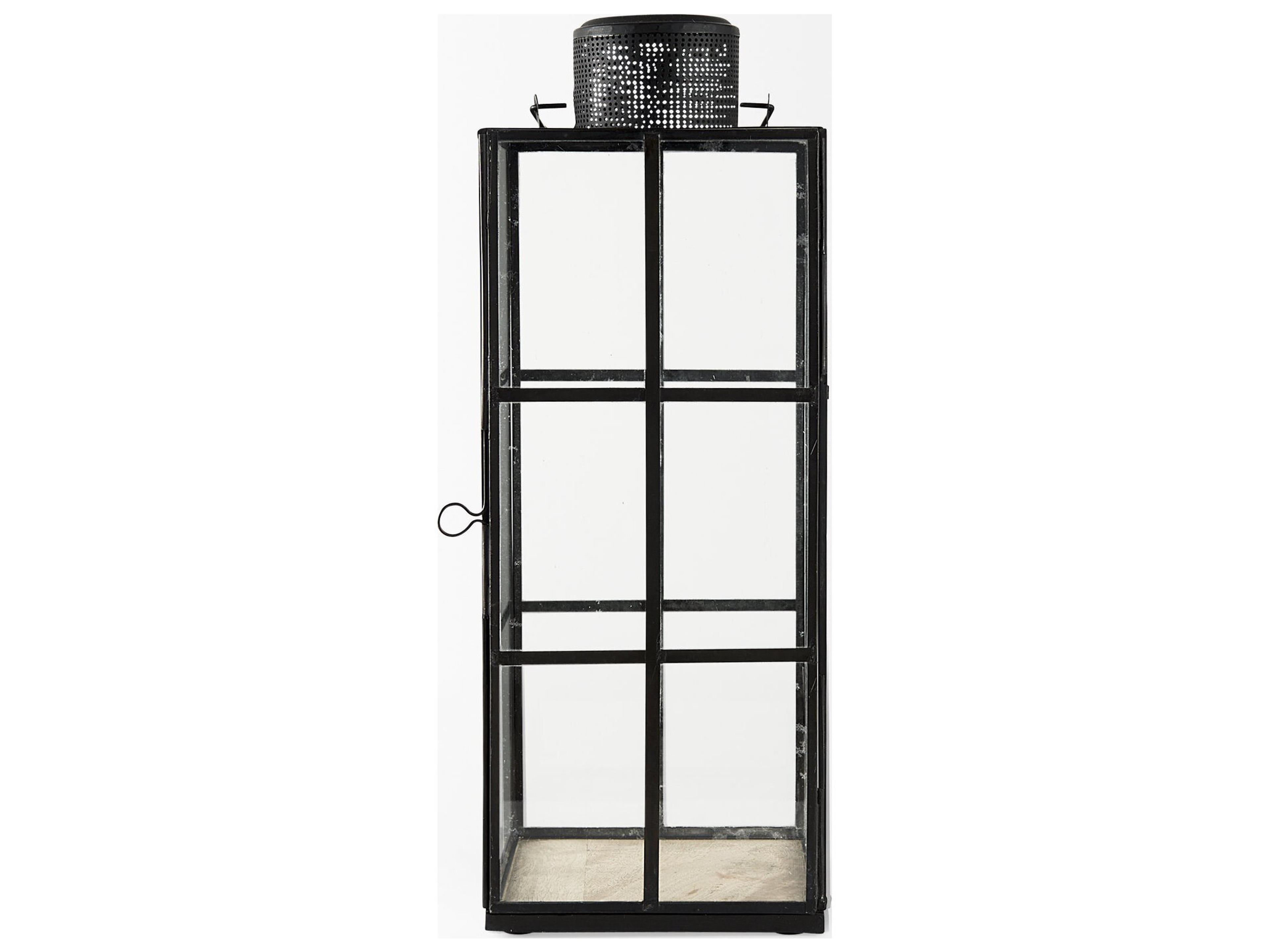 Mercana Gamfield 6.1L x 6.1W x 16.7H Large Black Metal and Glass Lantern