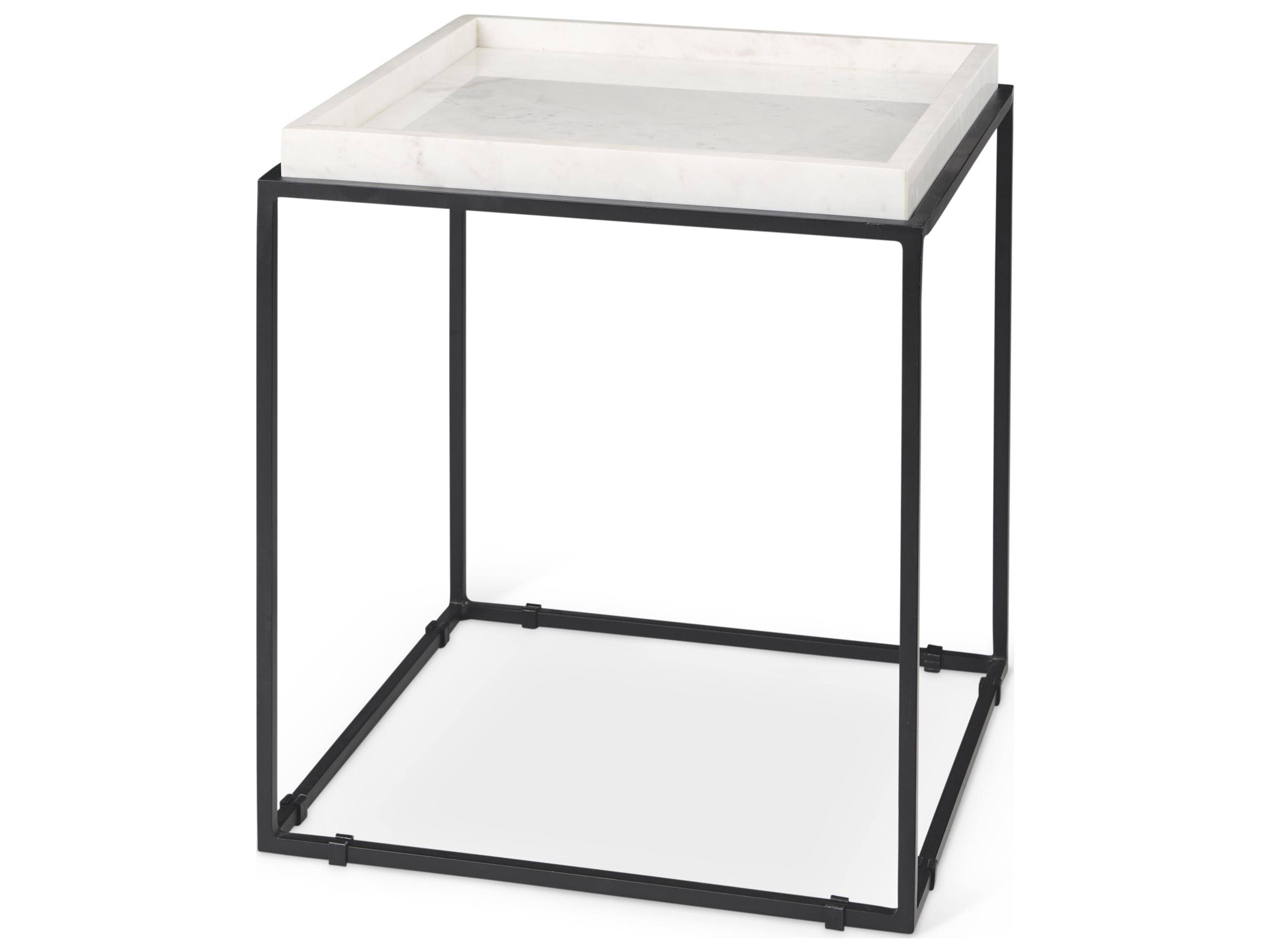 Mercana Nathan II 18" x 20" Square Top White Marble and Black Metal End/Side Table