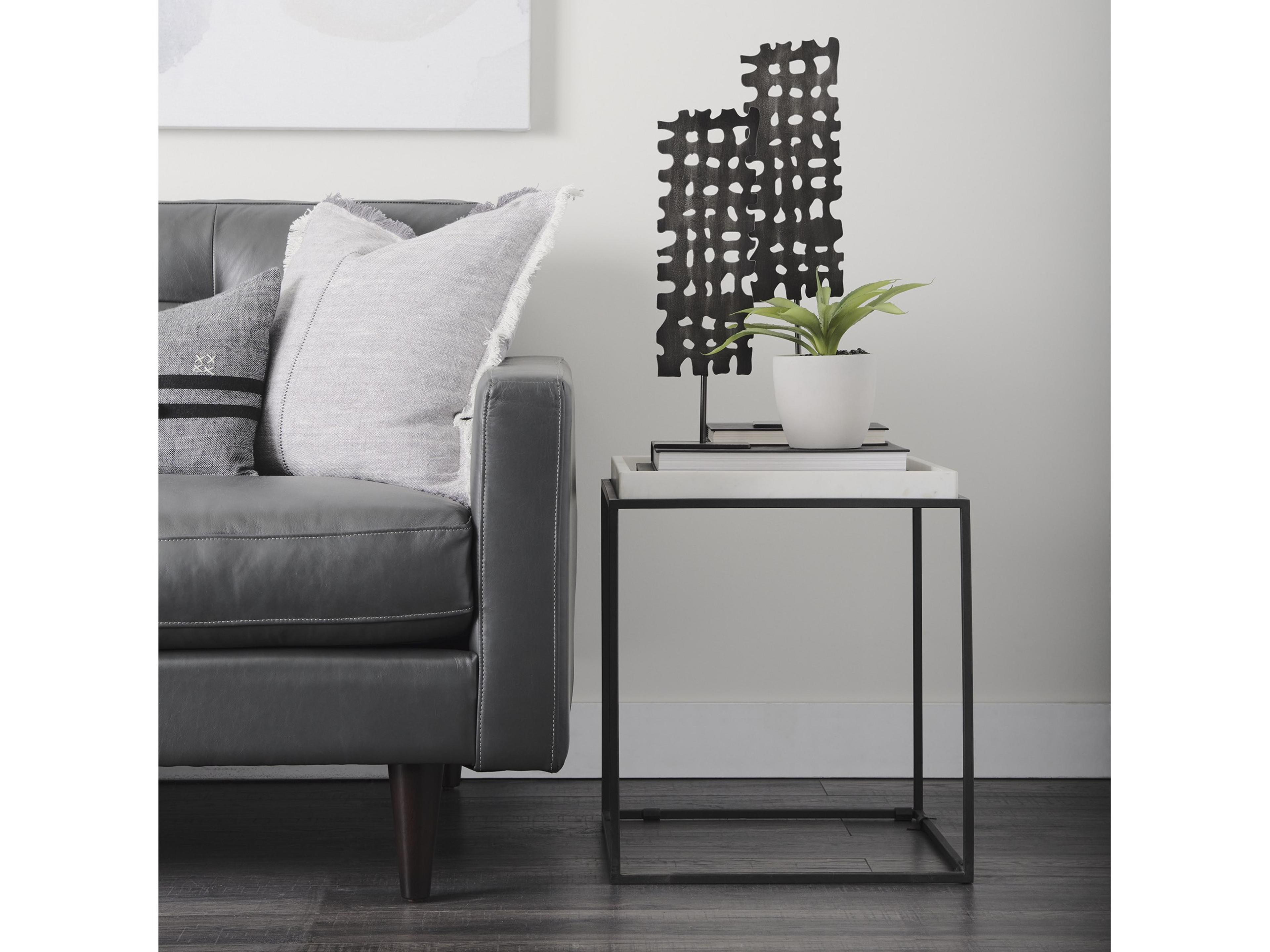 Mercana Nathan II 18" x 20" Square Top White Marble and Black Metal End/Side Table