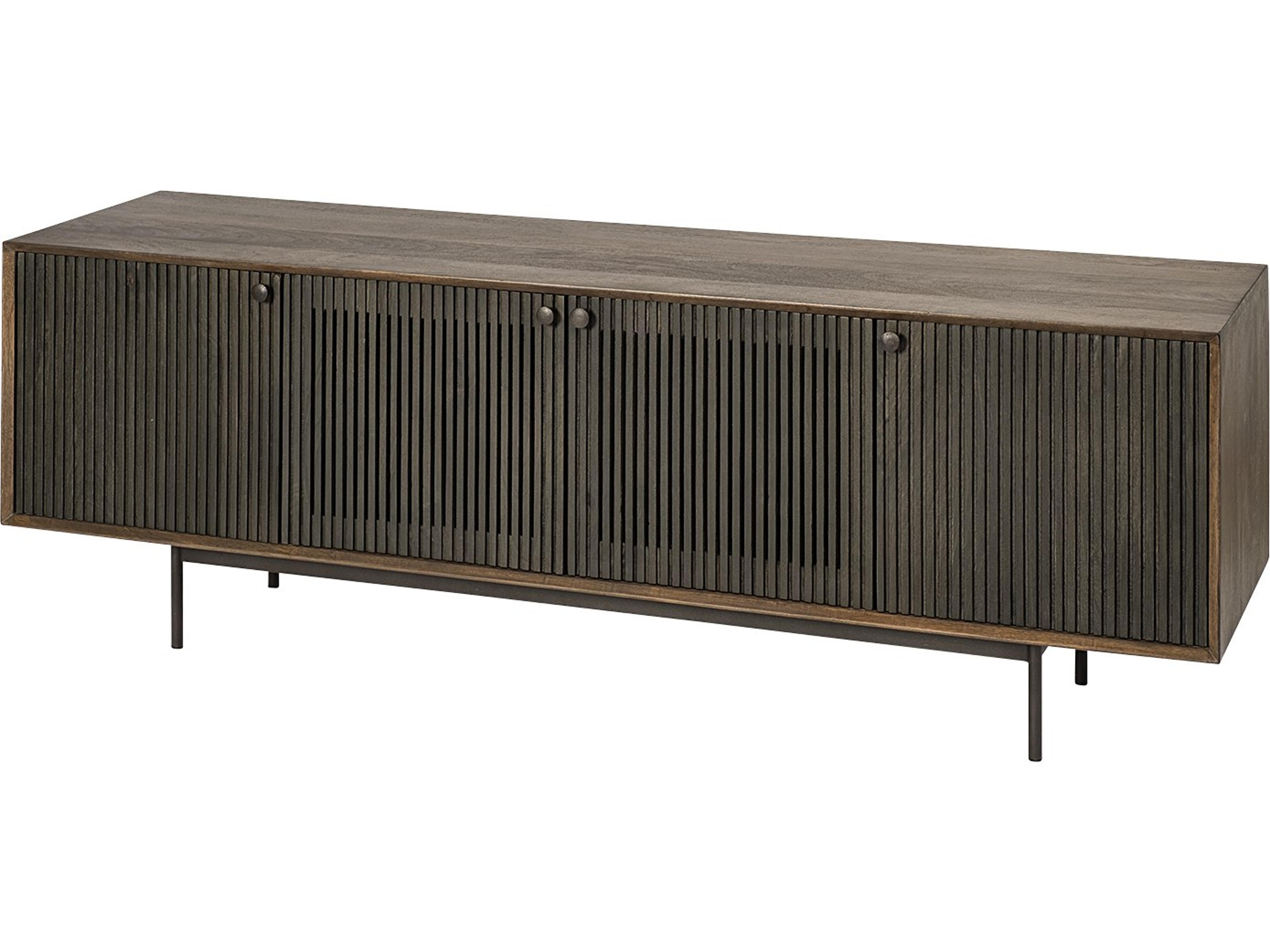 Grace I Two-Toned Brown Solid Wood TV Stand Media Console with Slated Doors, TV up to 82"