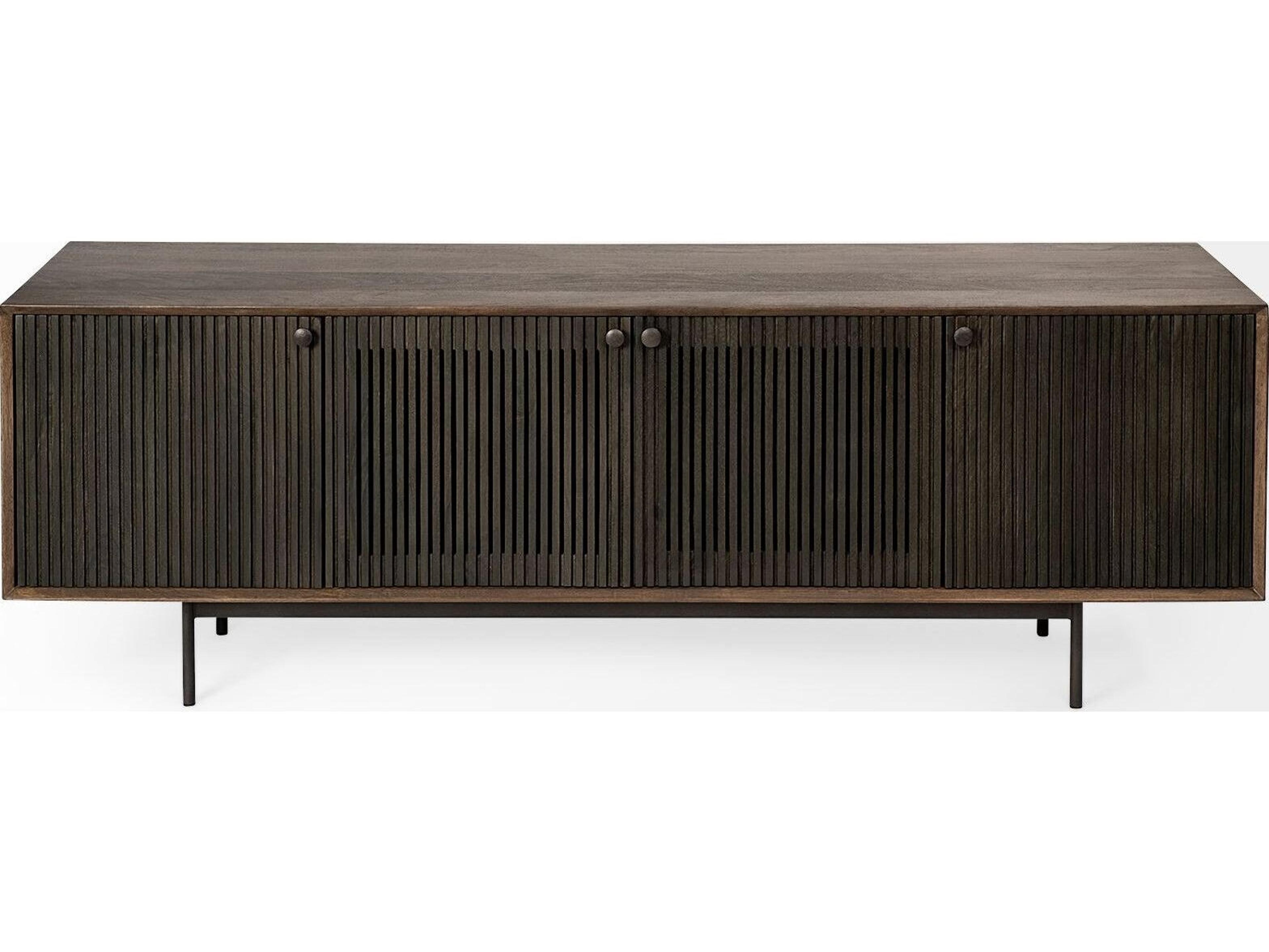 Mercana Grace I Two-Toned Brown Solid Wood TV Stand Media Console with Slated Doors, TV up to 82"