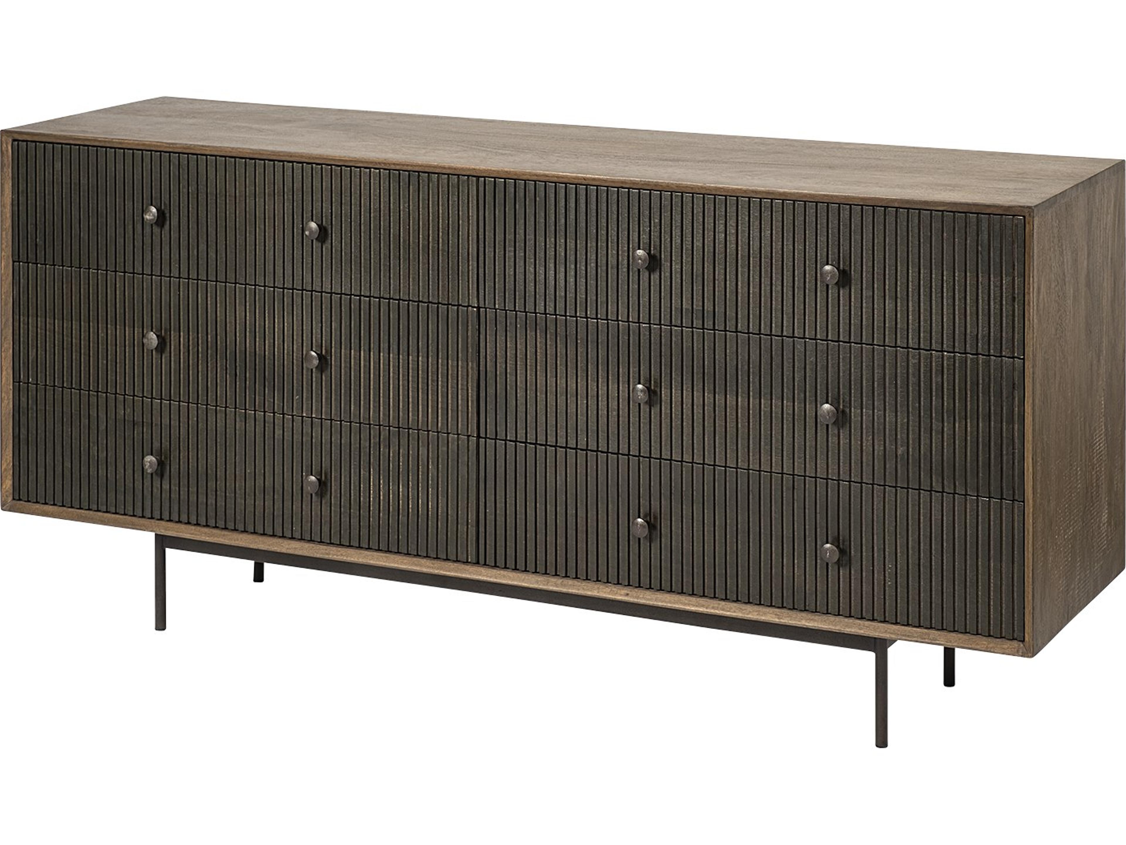 Grace 70Wx18.5Lx31.25H Two-Tone Brown Solid Wood 6 Drawer Sideboard