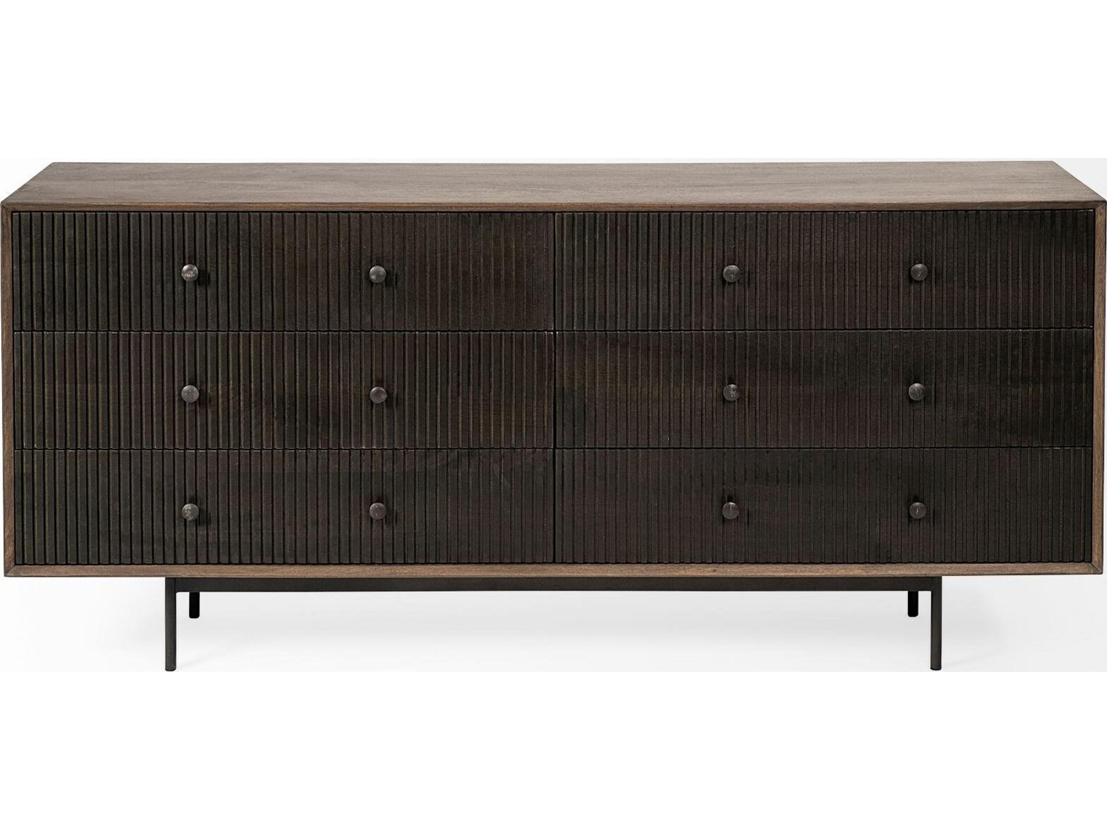 Mercana Grace 70Wx18.5Lx31.25H Two-Tone Brown Solid Wood 6 Drawer Sideboard