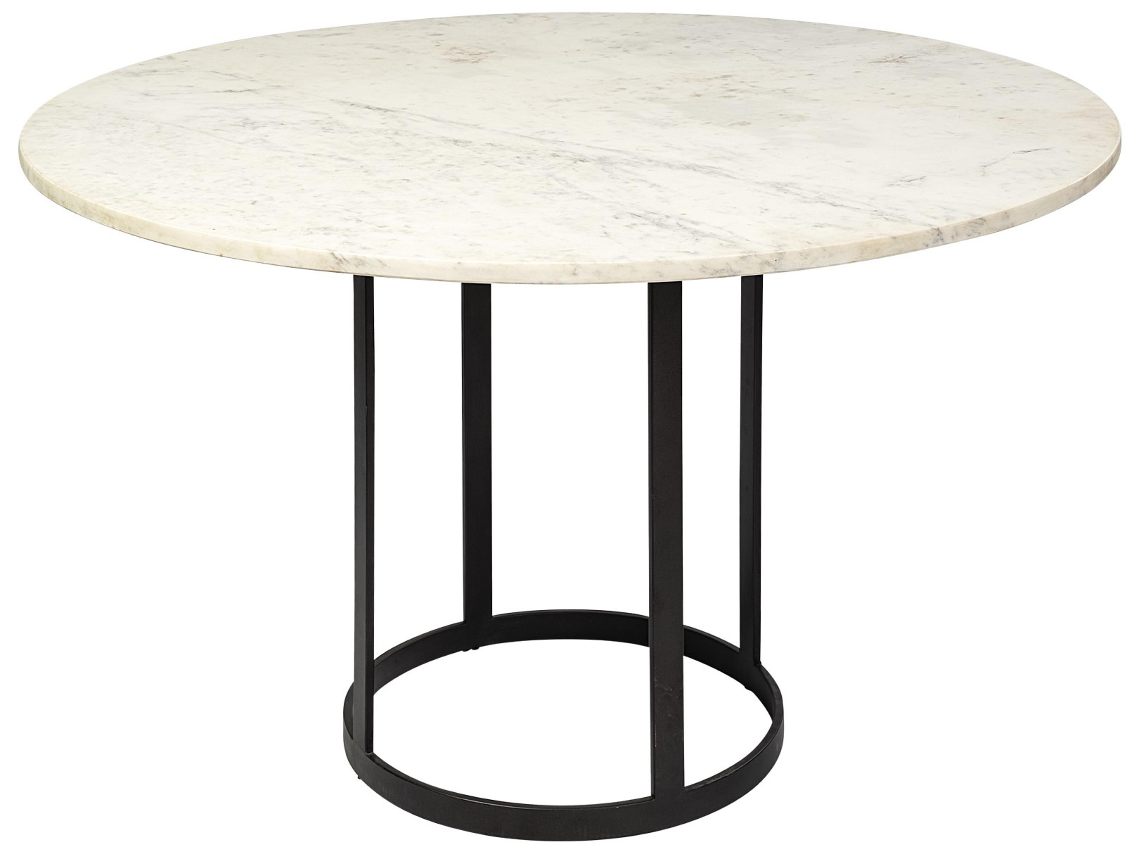 Tanner II 48" Round White Marble Top Black Metal Base Dining Table