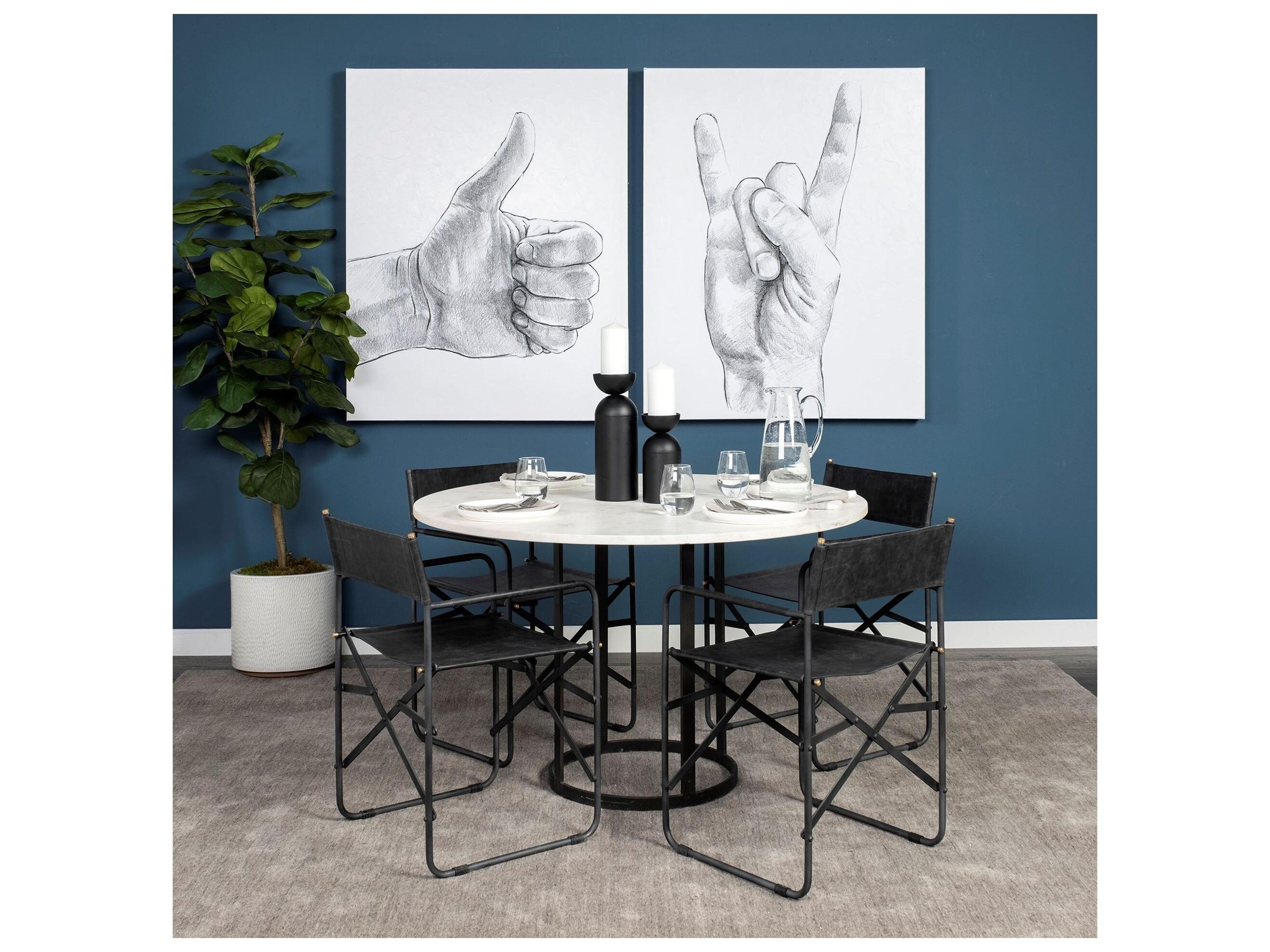 Mercana Tanner II 48" Round White Marble Top Black Metal Base Dining Table