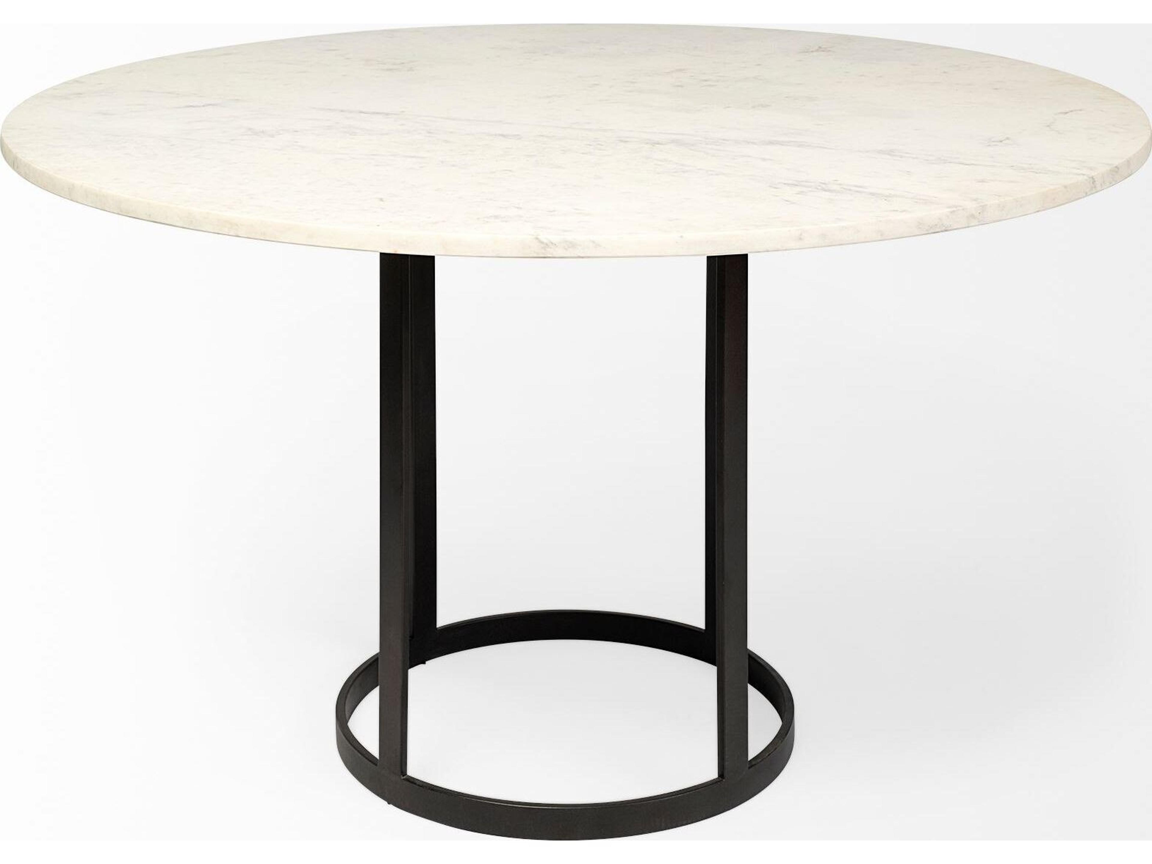 Mercana Tanner II 48" Round White Marble Top Black Metal Base Dining Table