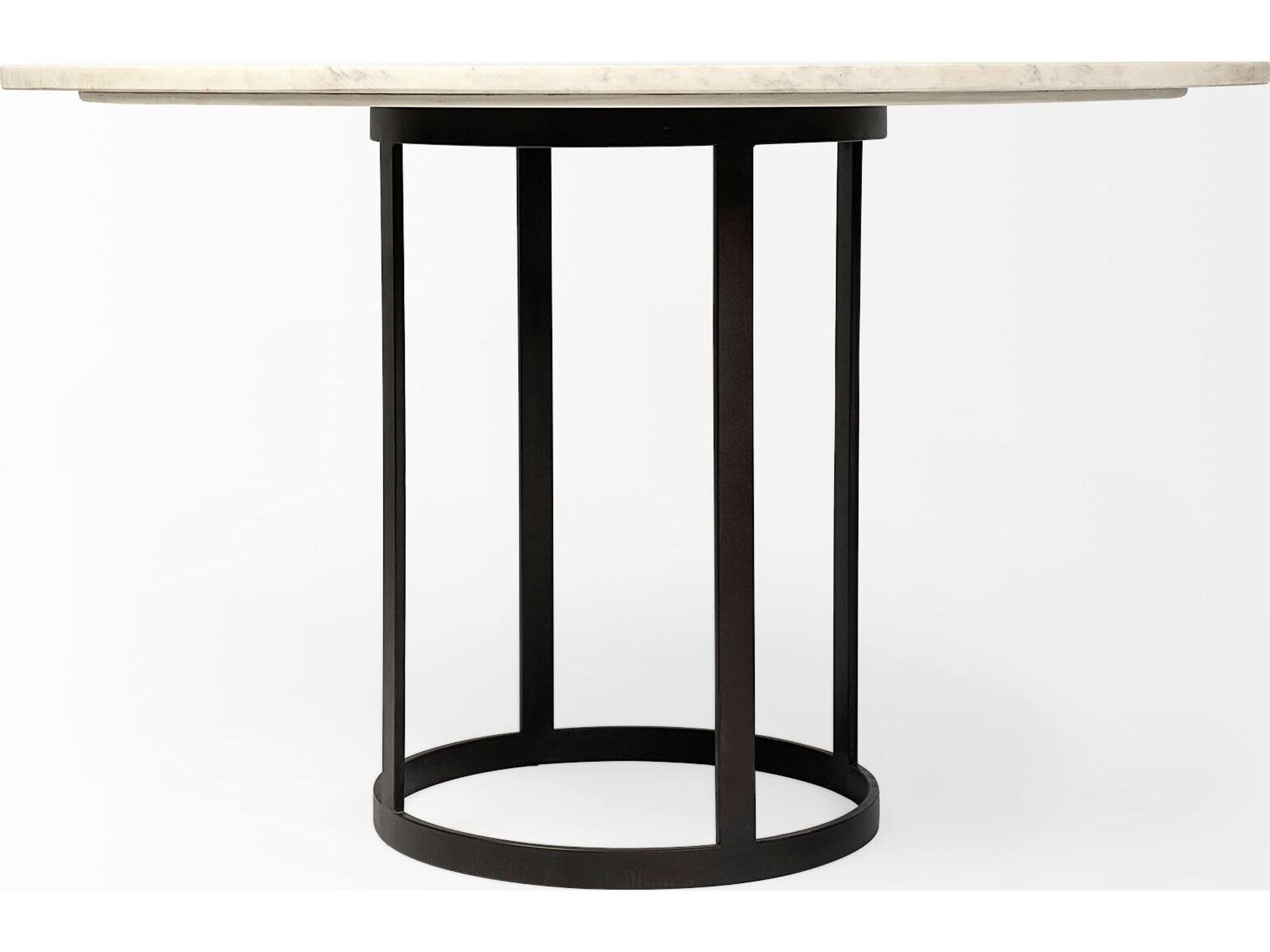 Mercana Tanner II 48" Round White Marble Top Black Metal Base Dining Table