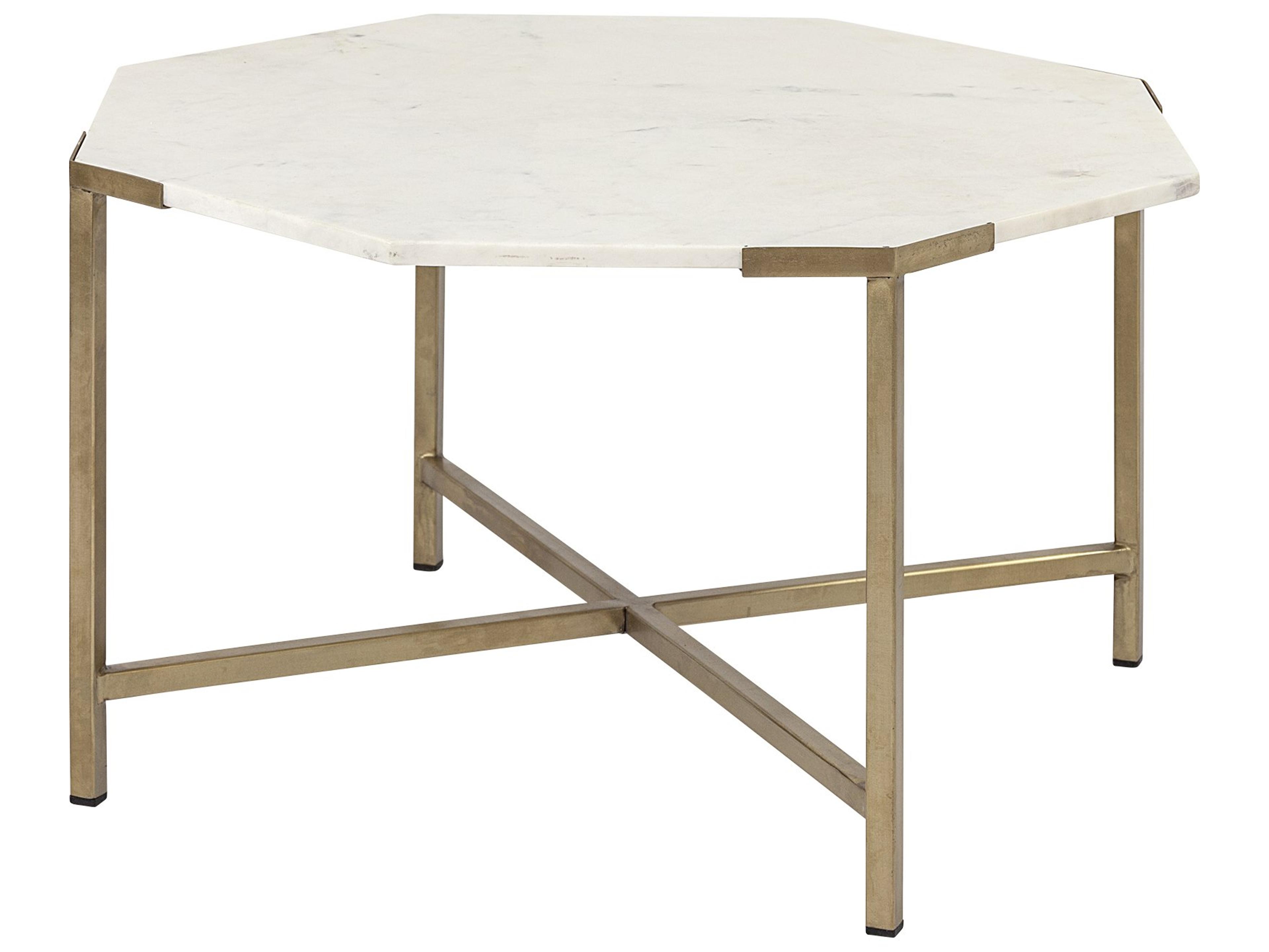 Mercana Vincent 33" Octagonal White Marble Tabletop w/ Gold Metal Base Coffee Table