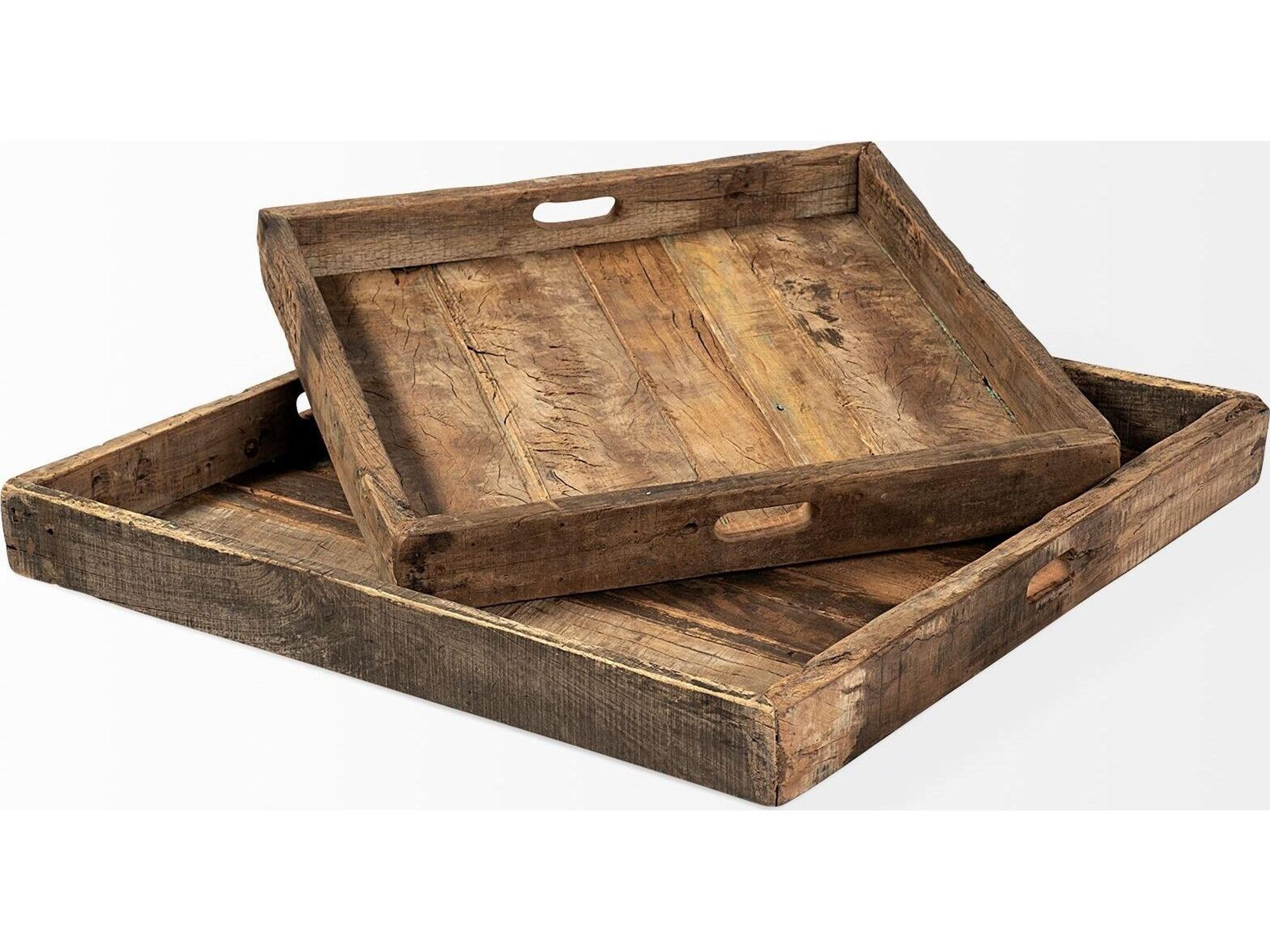 Mercana Carson (Large) 30L x 30W Brown Reclaimed Wood Tray