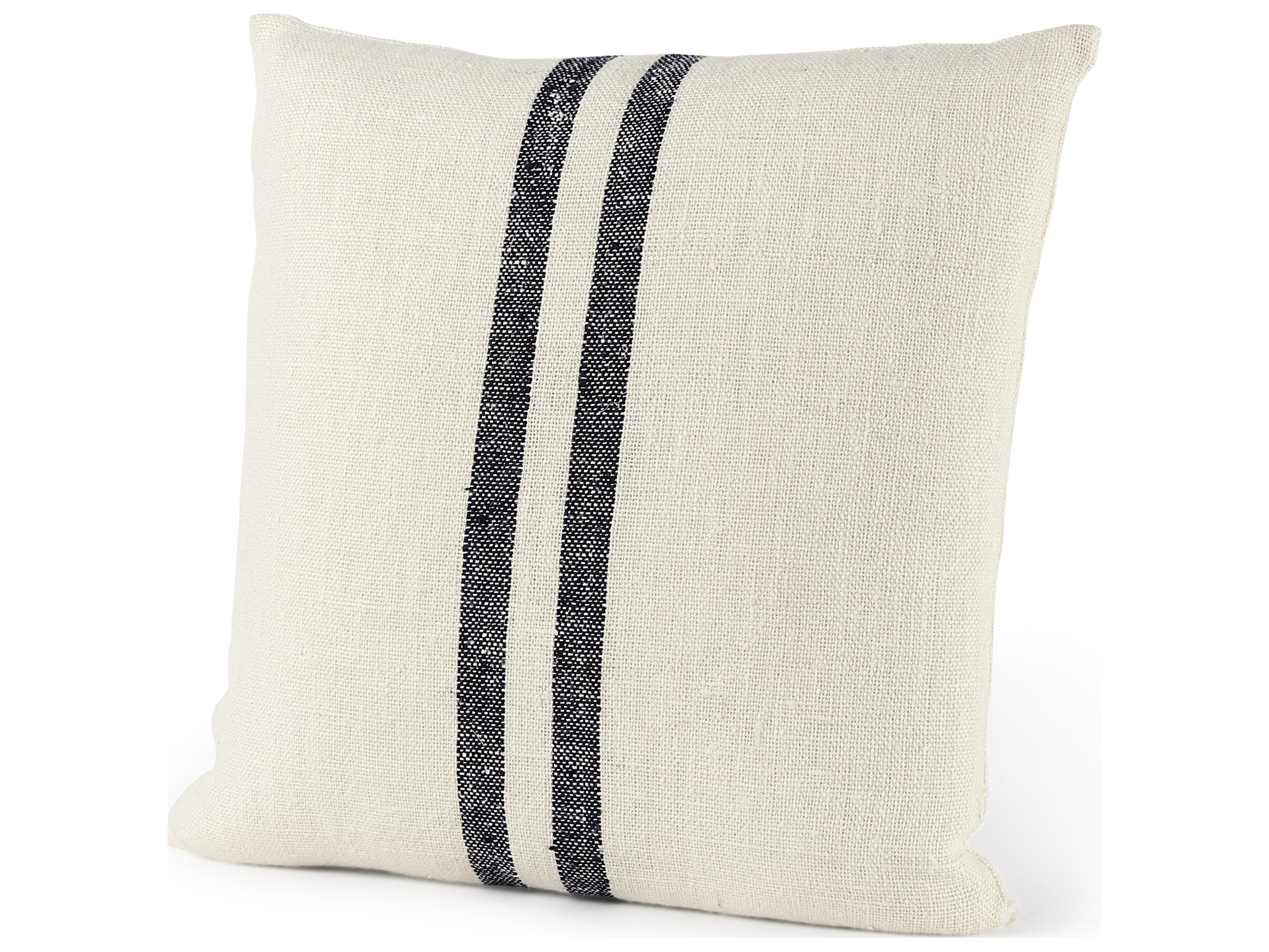 Mercana Sandra 18 x 18 Beige With Blue Stripes Decorative Pillow Cover