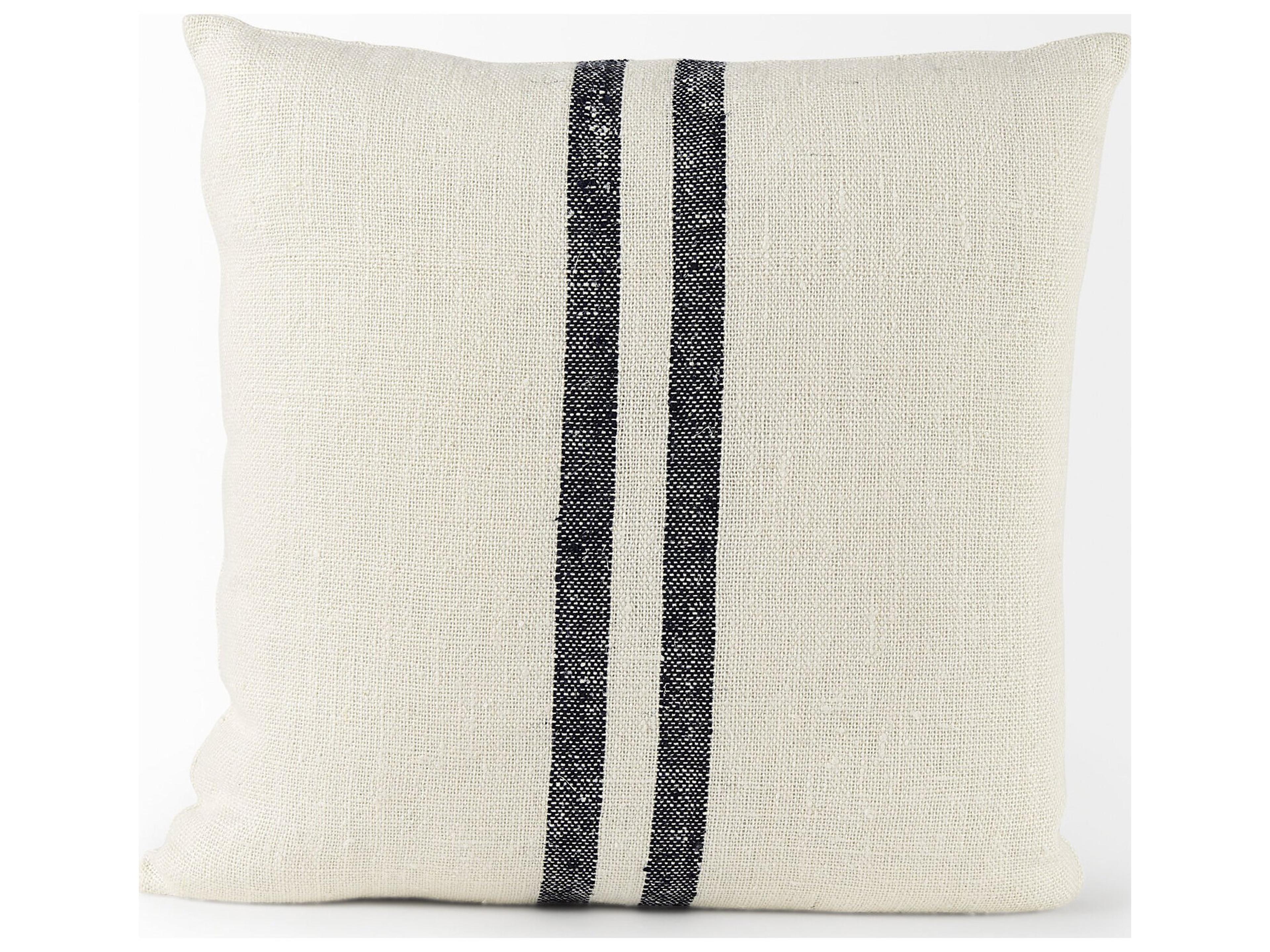 Mercana Sandra 18 x 18 Beige With Blue Stripes Decorative Pillow Cover