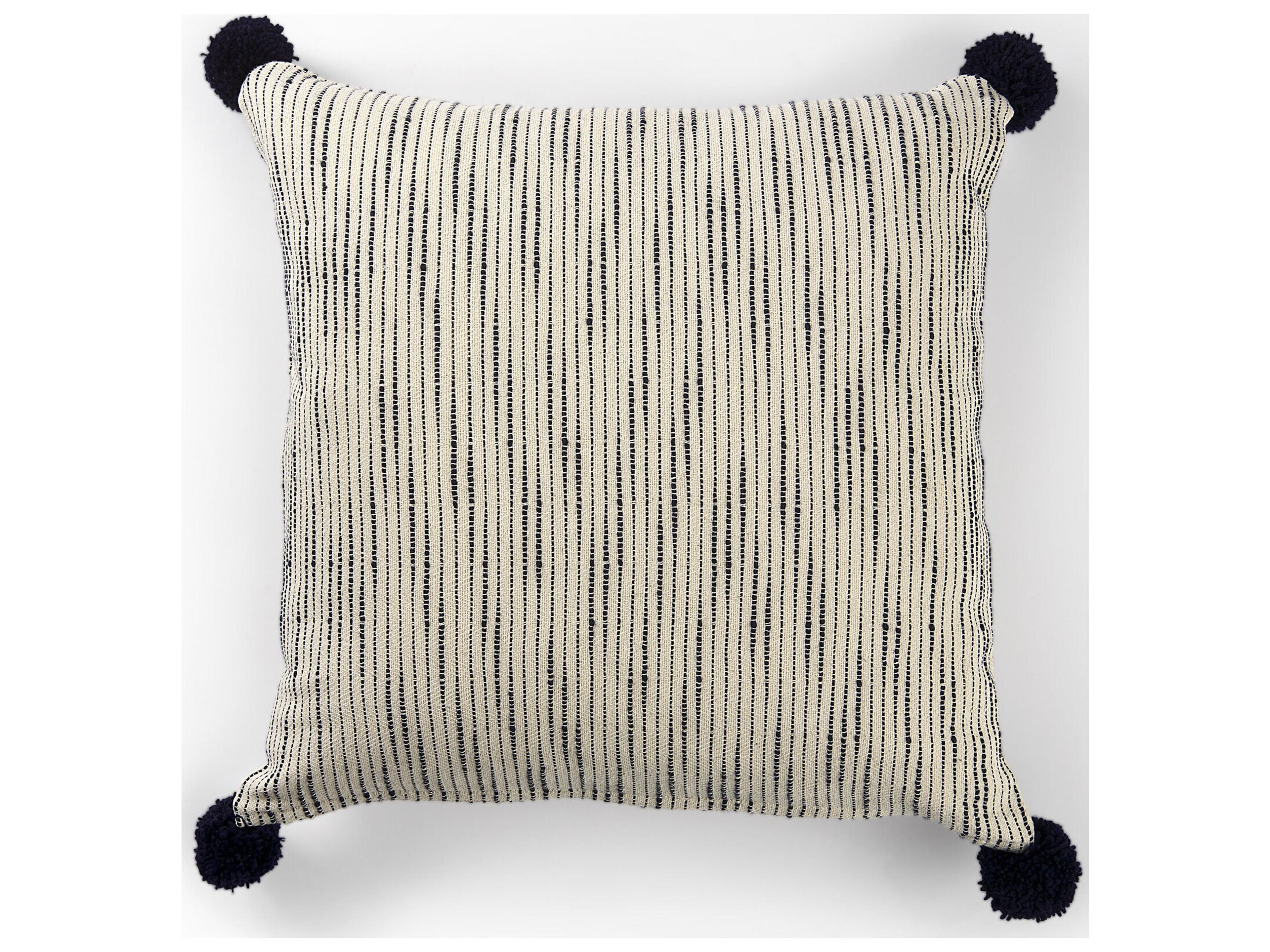 Mercana Krystal 20 x 20 Cream/Blue Pom Pom Decorative Pillow Cover