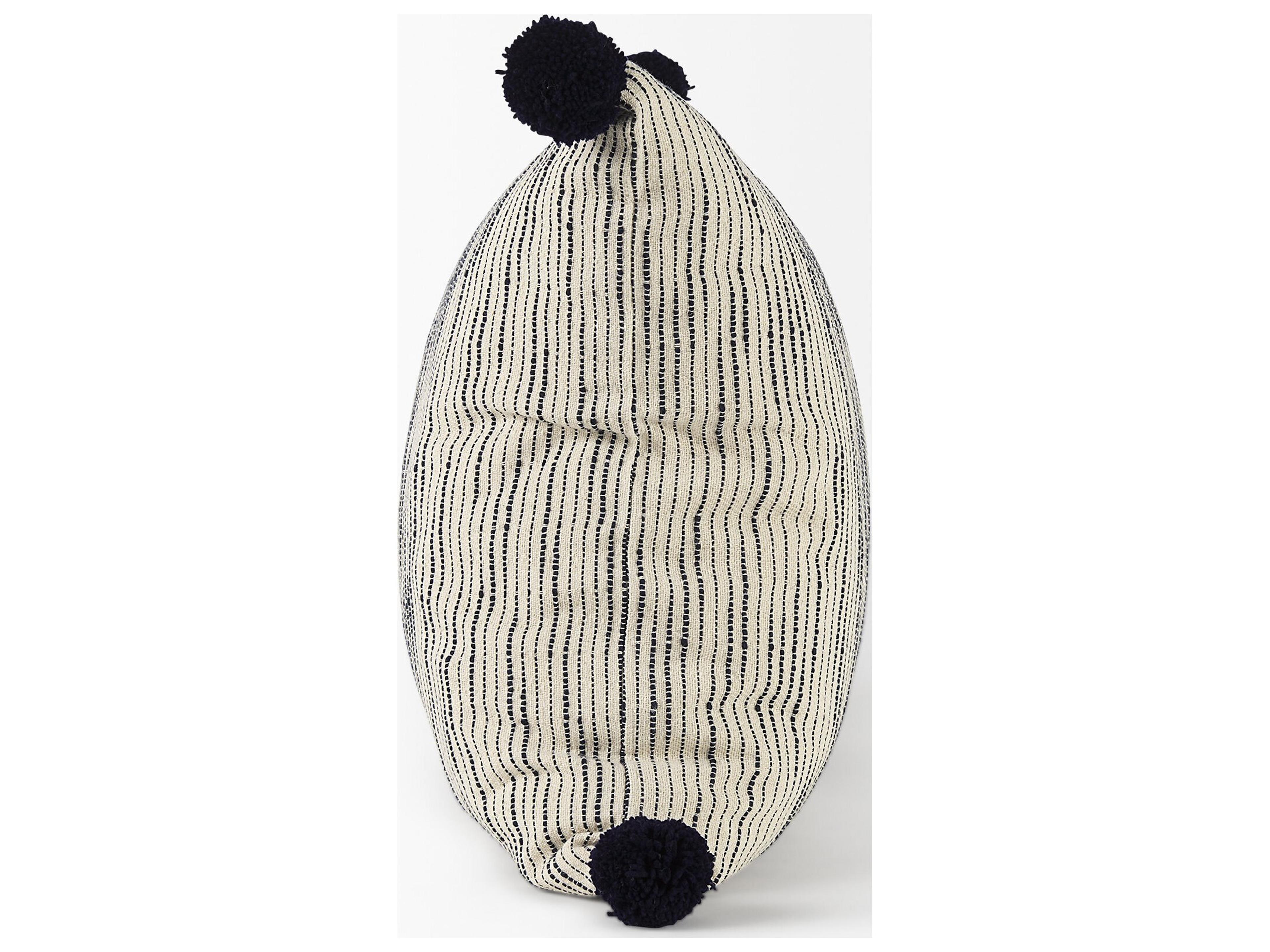 Mercana Krystal 20 x 20 Cream/Blue Pom Pom Decorative Pillow Cover