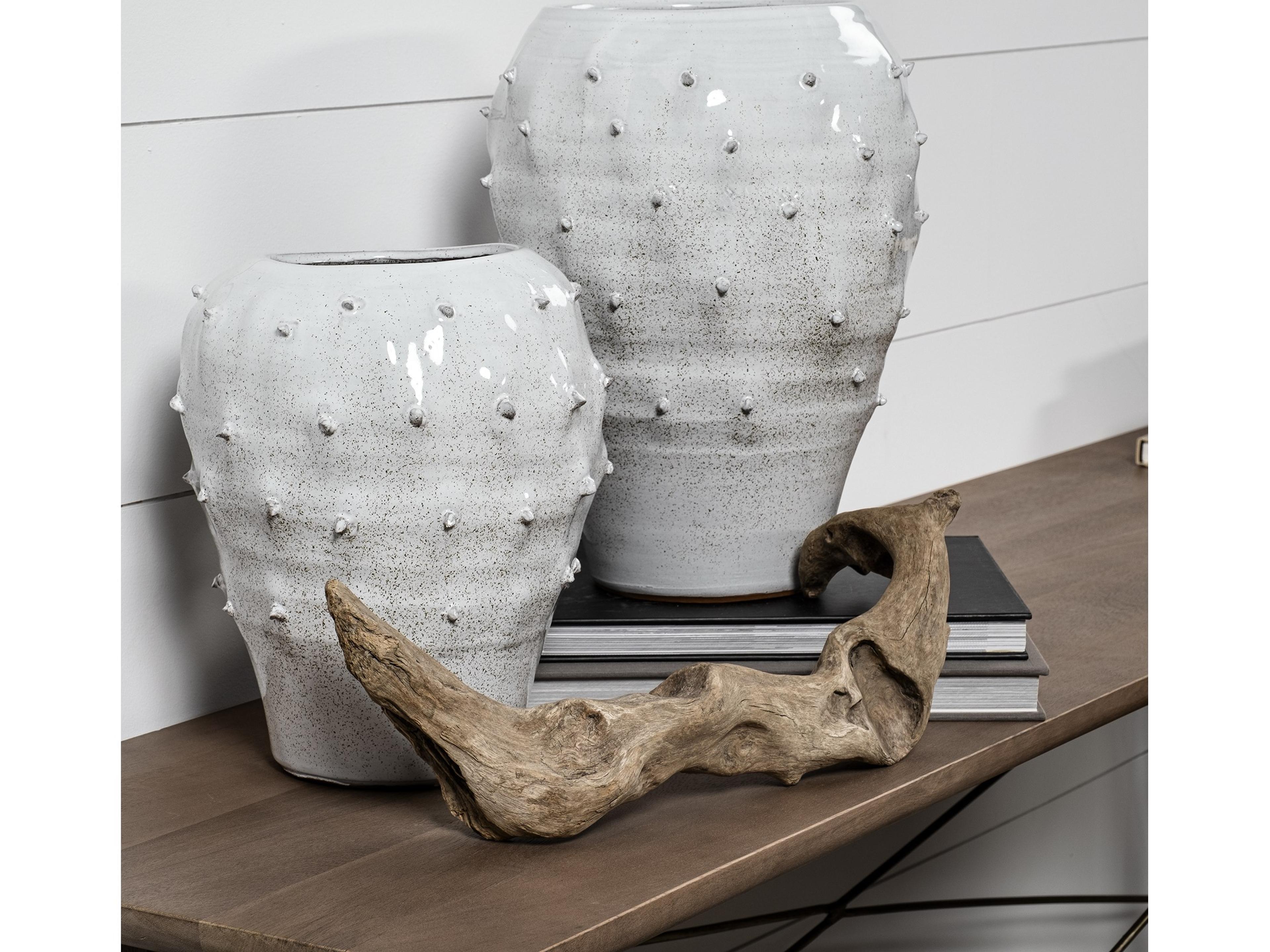 Mercana Julian Large Glossy White Ceramic Spoked Vase