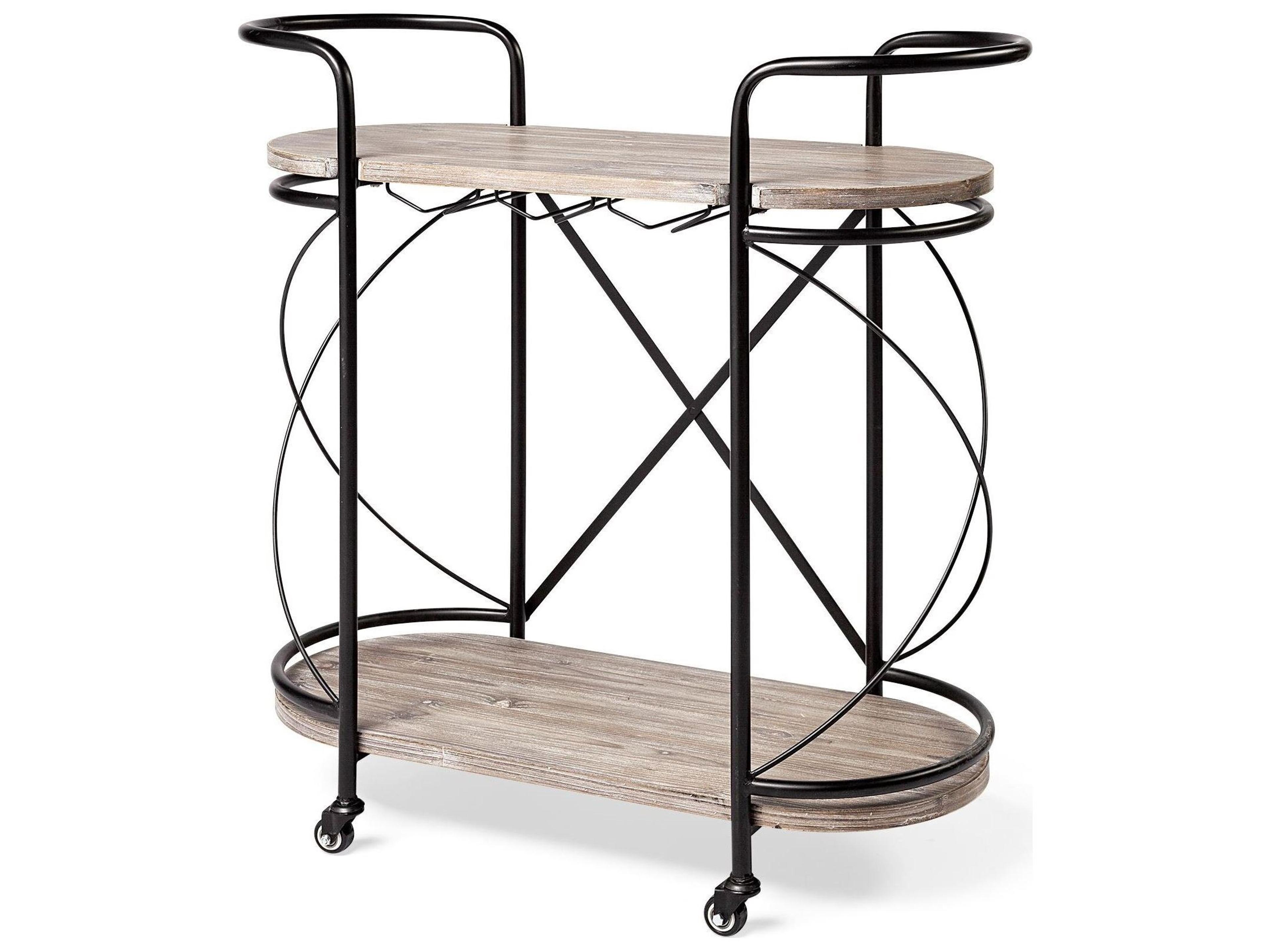Marlon Black Metal Frame Two Tier Shelves w/Stemware holder Bar Cart