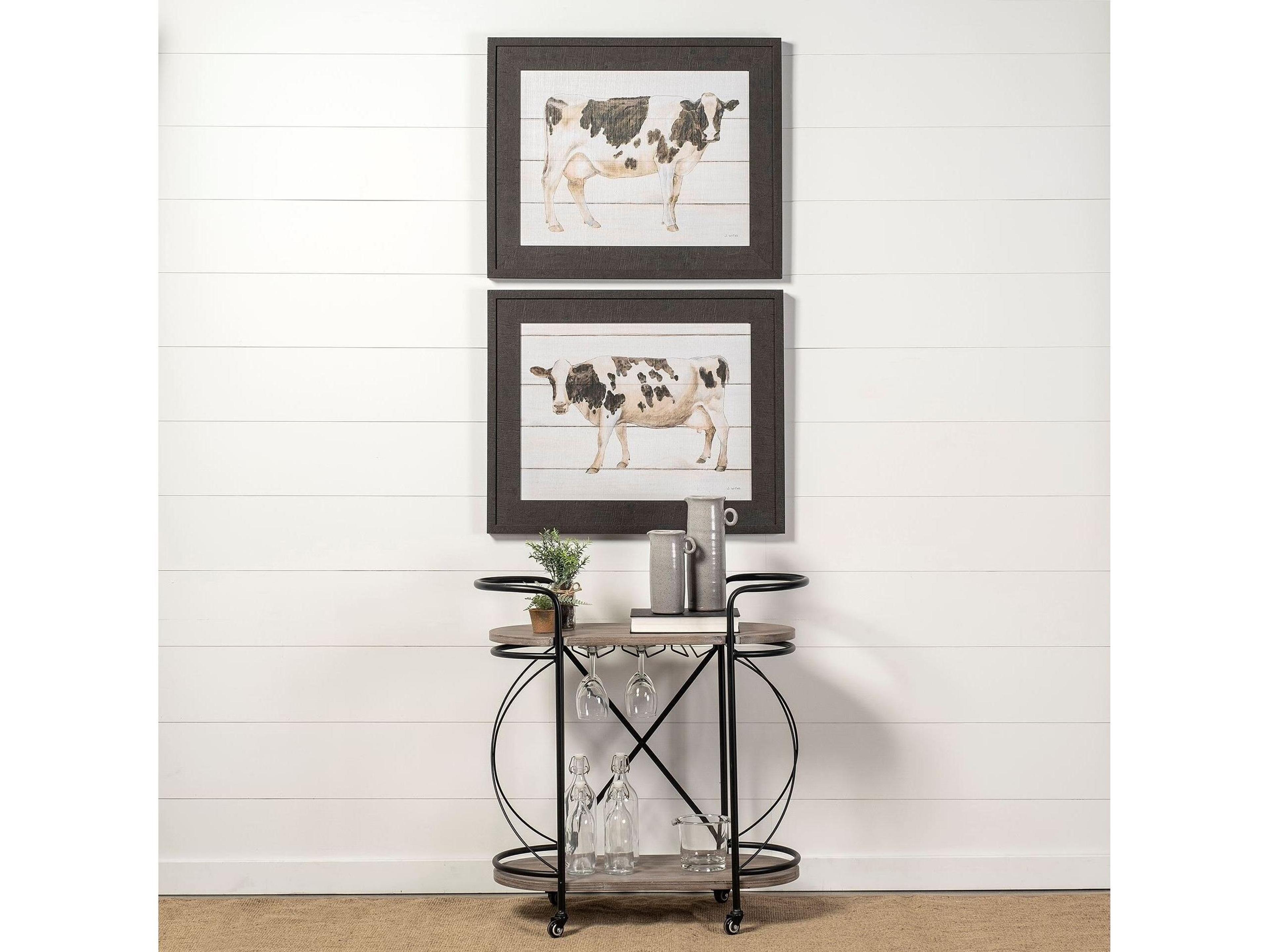 Mercana Marlon Black Metal Frame Two Tier Shelves w/Stemware holder Bar Cart