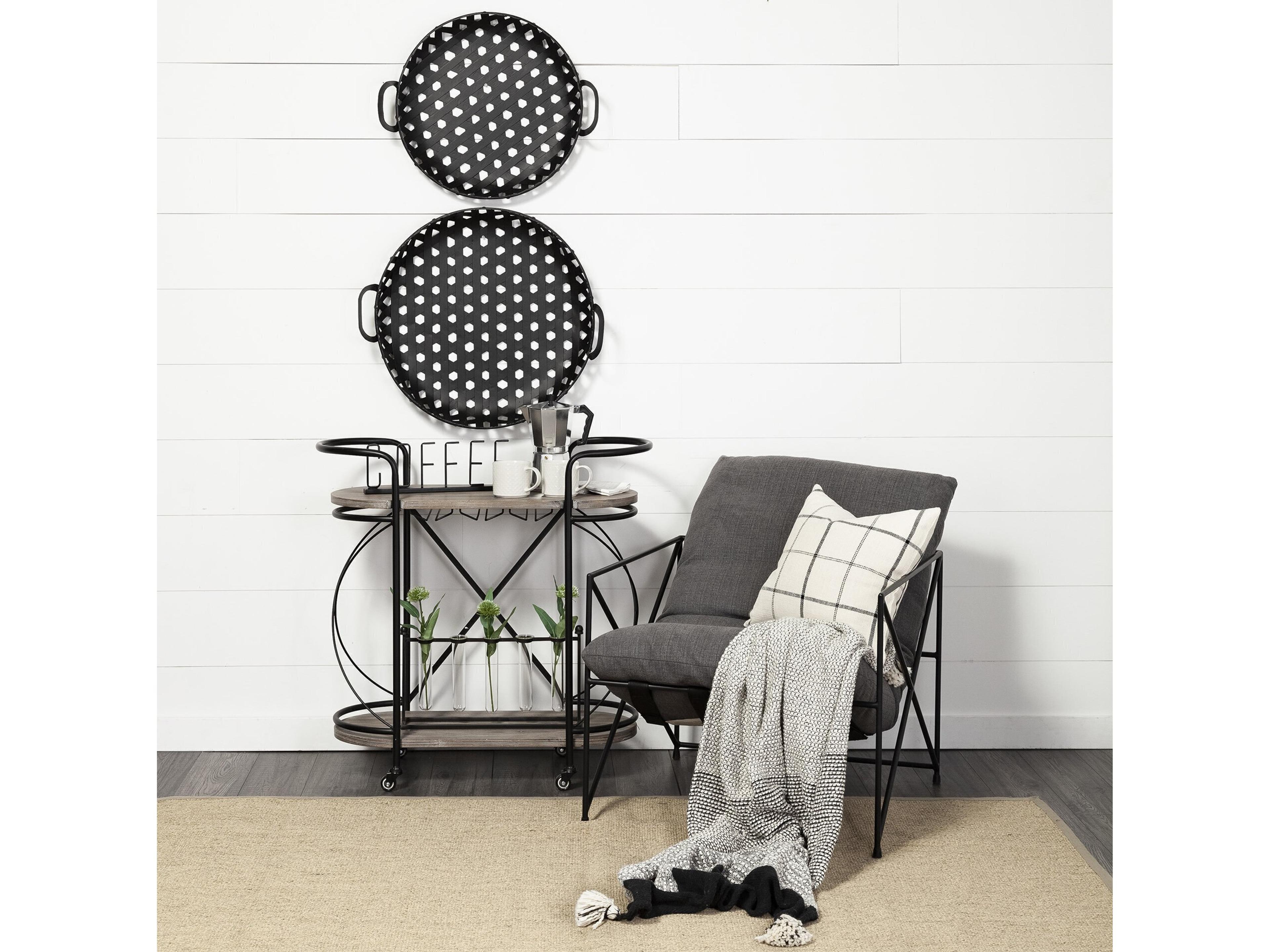 Mercana Marlon Black Metal Frame Two Tier Shelves w/Stemware holder Bar Cart