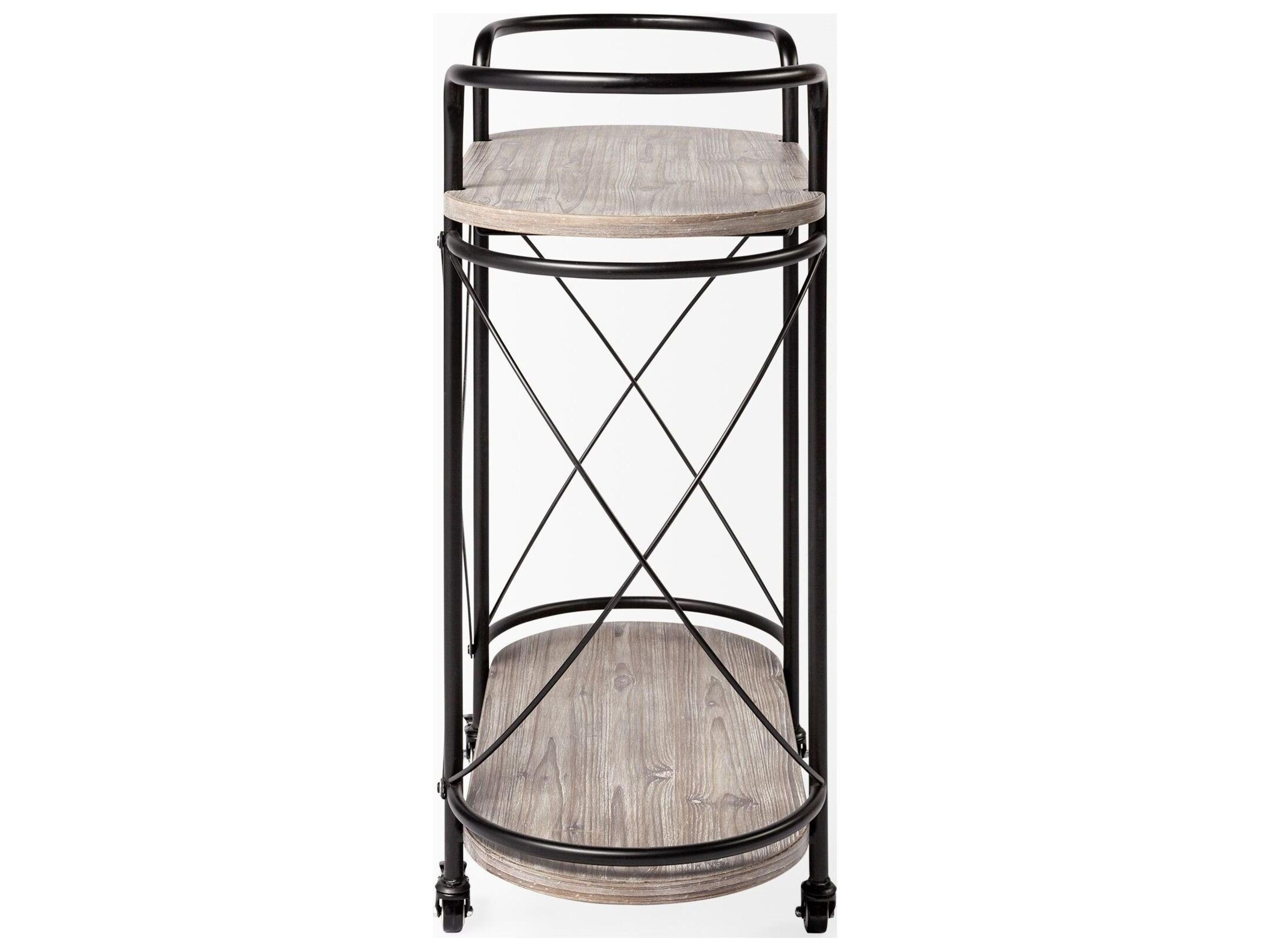 Mercana Marlon Black Metal Frame Two Tier Shelves w/Stemware holder Bar Cart