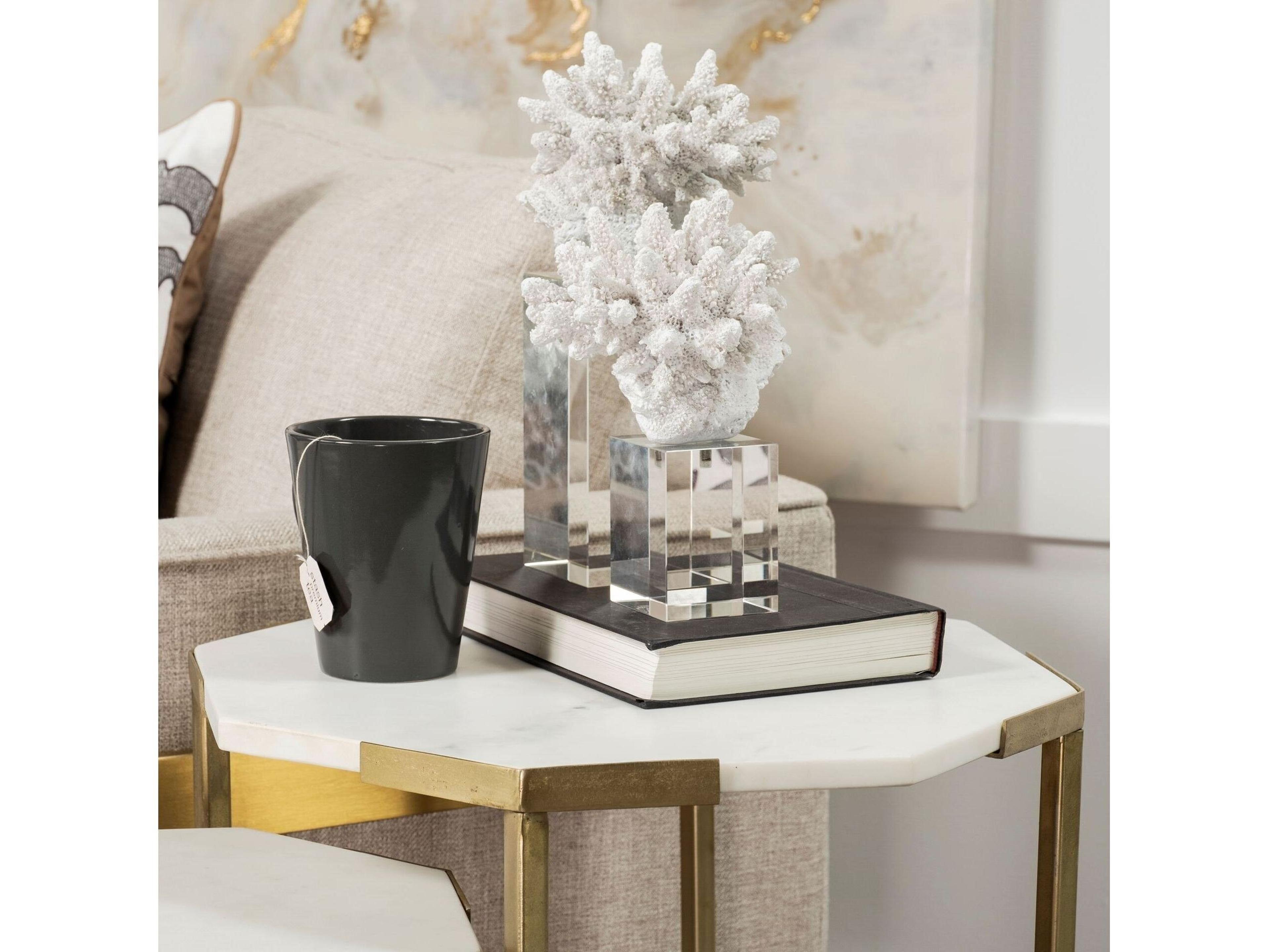 Mercana Isla (Large) 5L x 5W White Replica Resin Coral On Clear White Glass