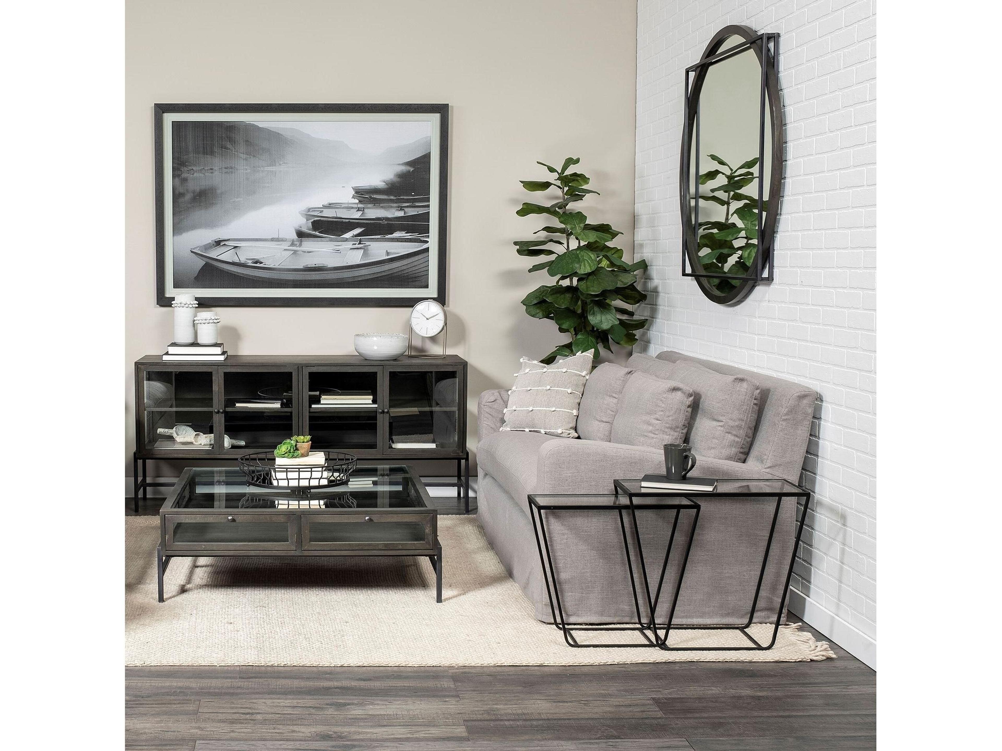 Mercana Arya (Set of 2) 24L x 10W Black Rectangular Glass Top Iron Frame Accent Table