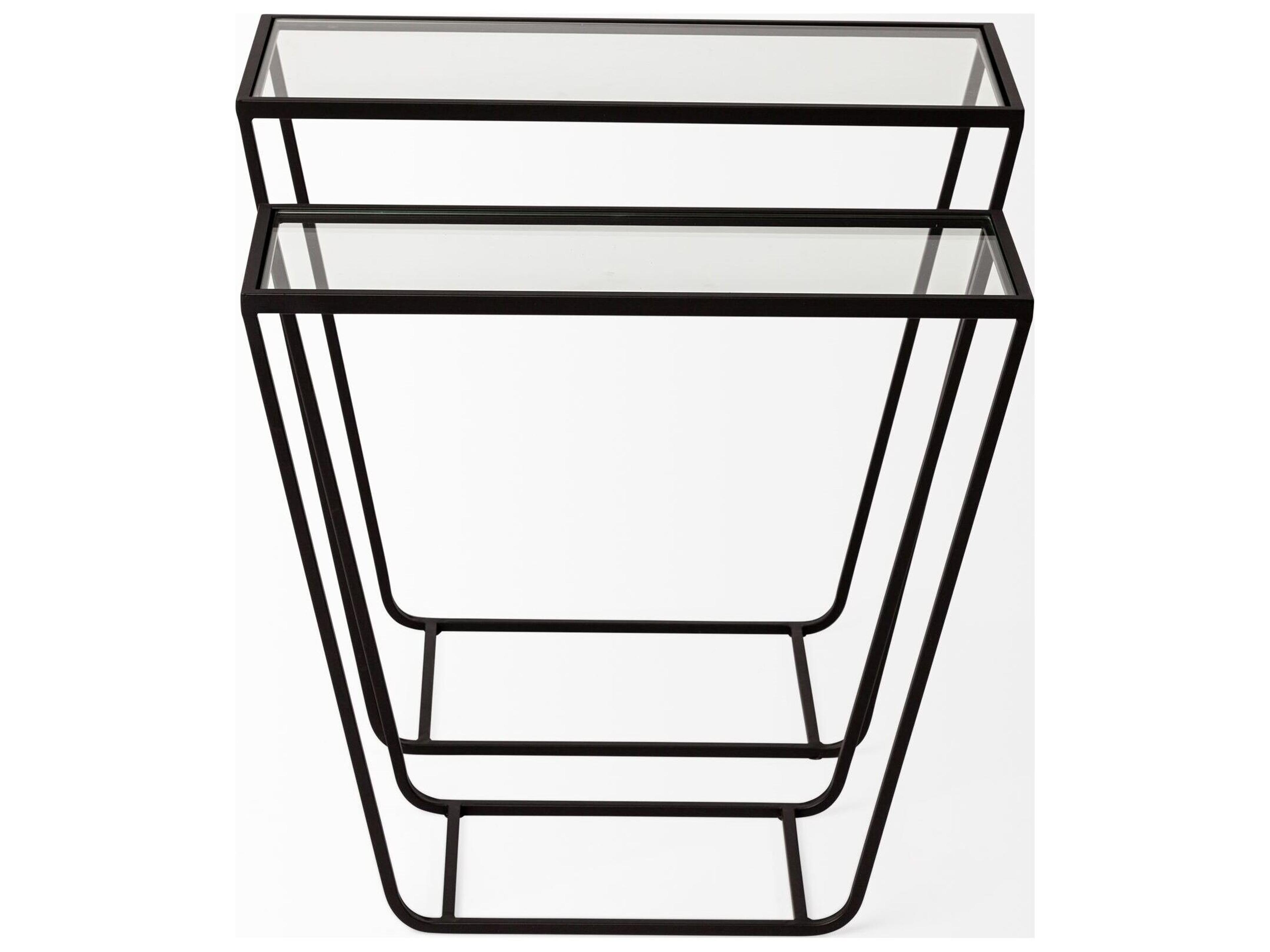 Mercana Arya (Set of 2) 24L x 10W Black Rectangular Glass Top Iron Frame Accent Table