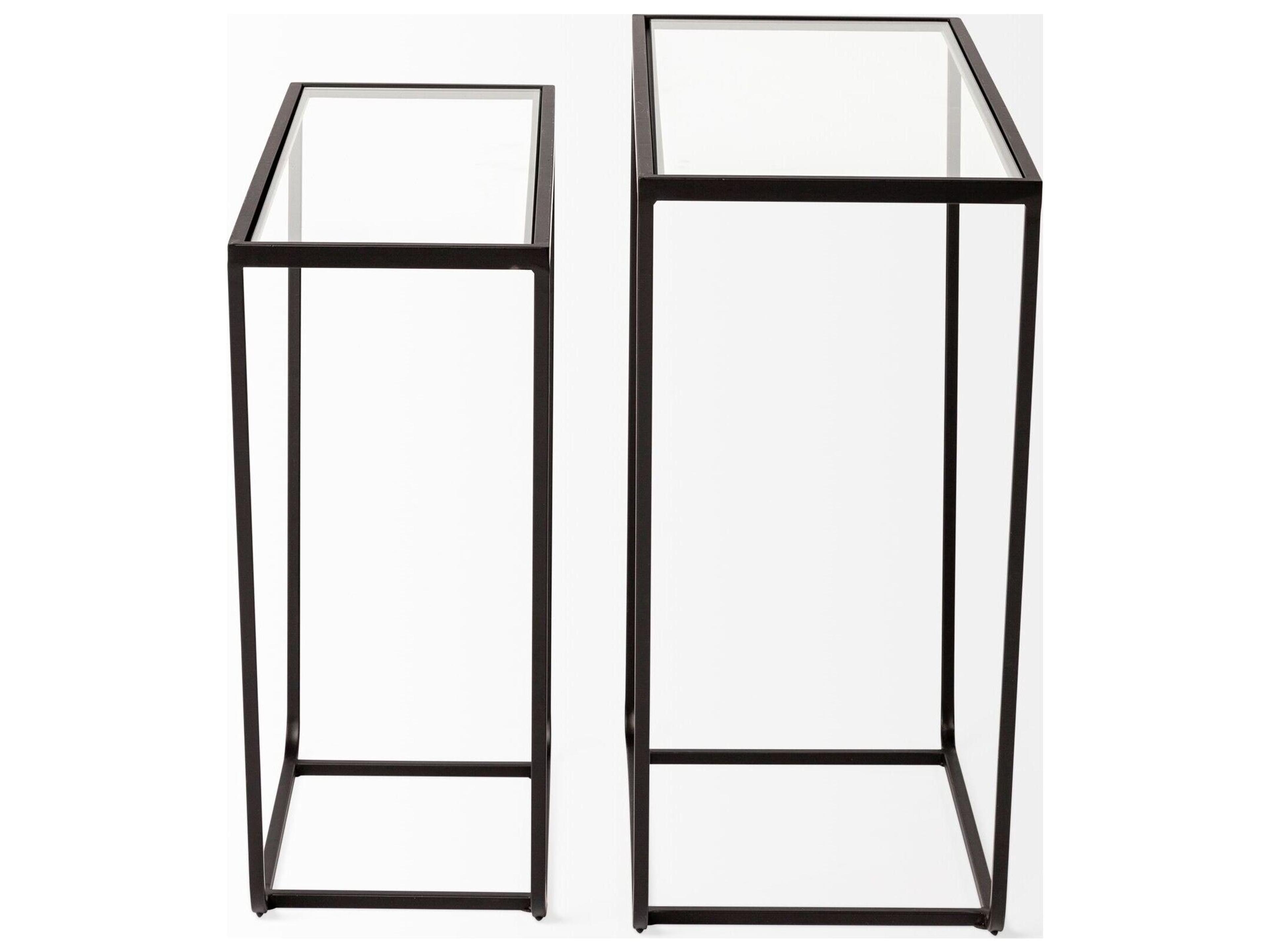 Mercana Arya (Set of 2) 24L x 10W Black Rectangular Glass Top Iron Frame Accent Table